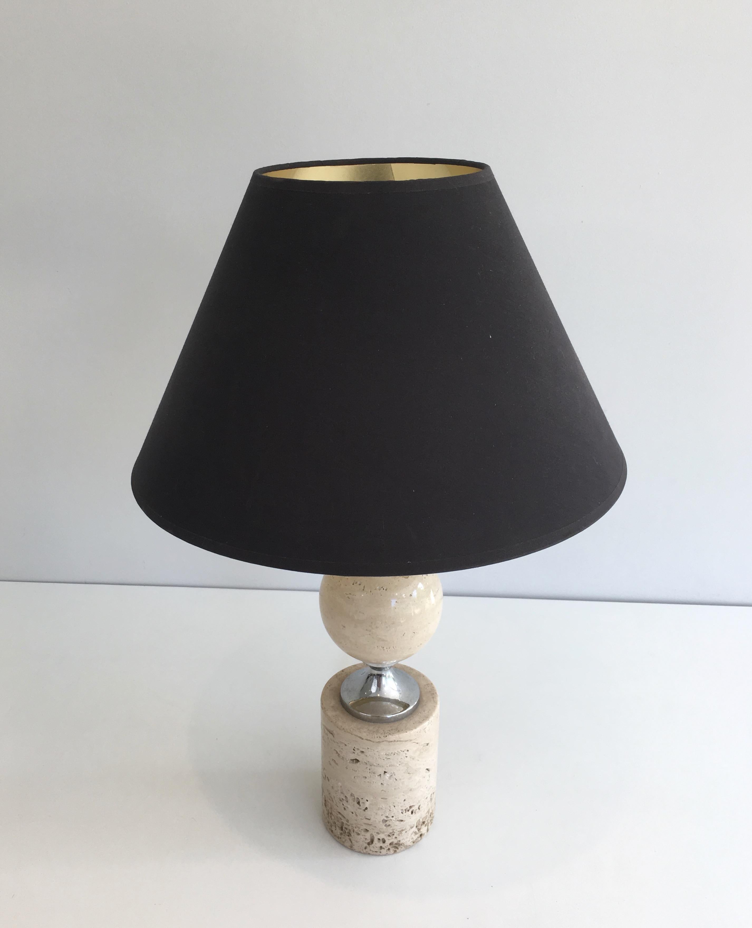 Philippe Barbier, Travertine and Chrome Table Lamp, French, circa 1970 For Sale 10
