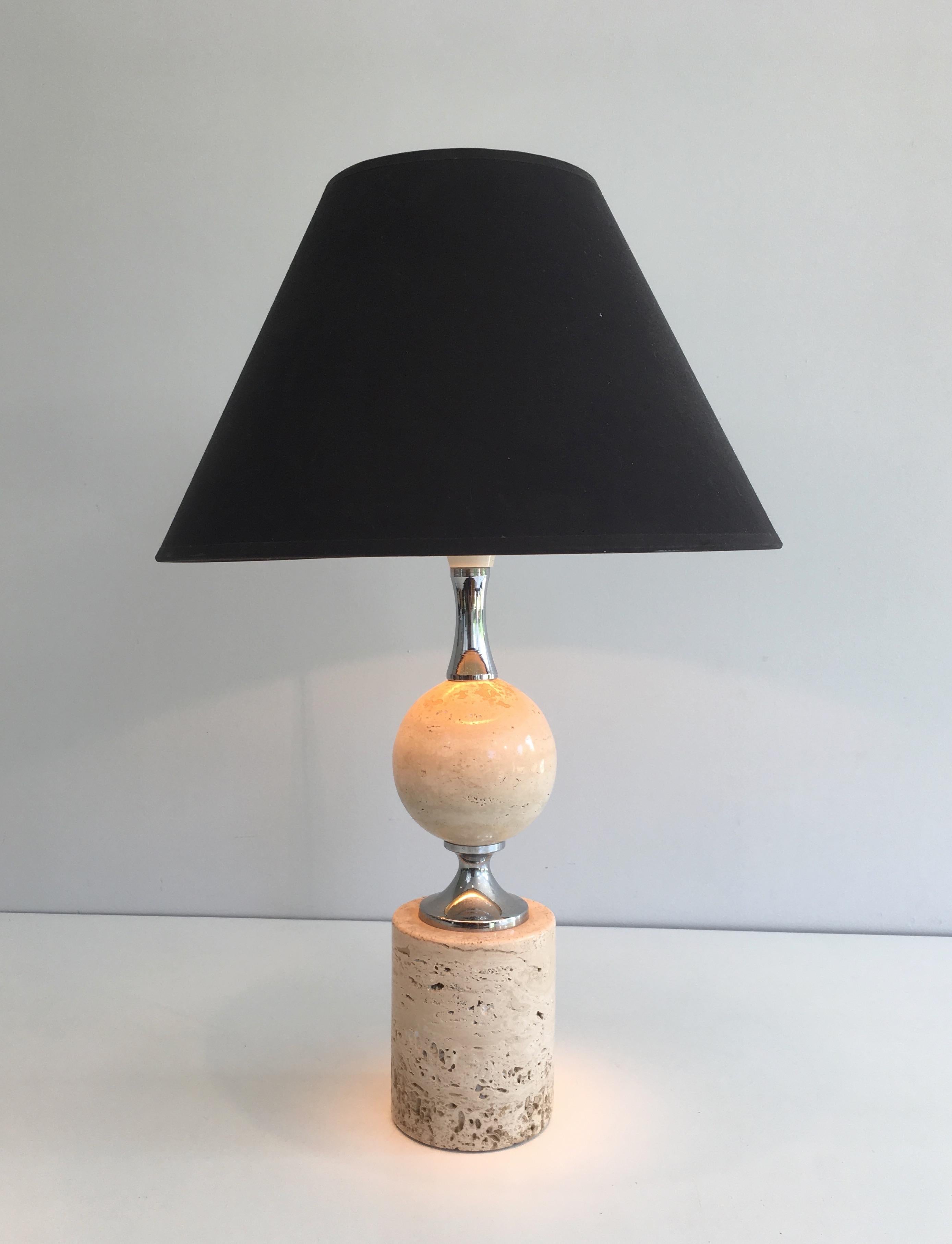 Philippe Barbier, Travertine and Chrome Table Lamp, French, circa 1970 For Sale 11