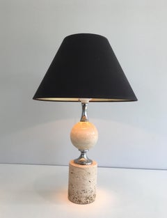 Philippe Barbier, Travertine and Chrome Table Lamp, French, circa 1970