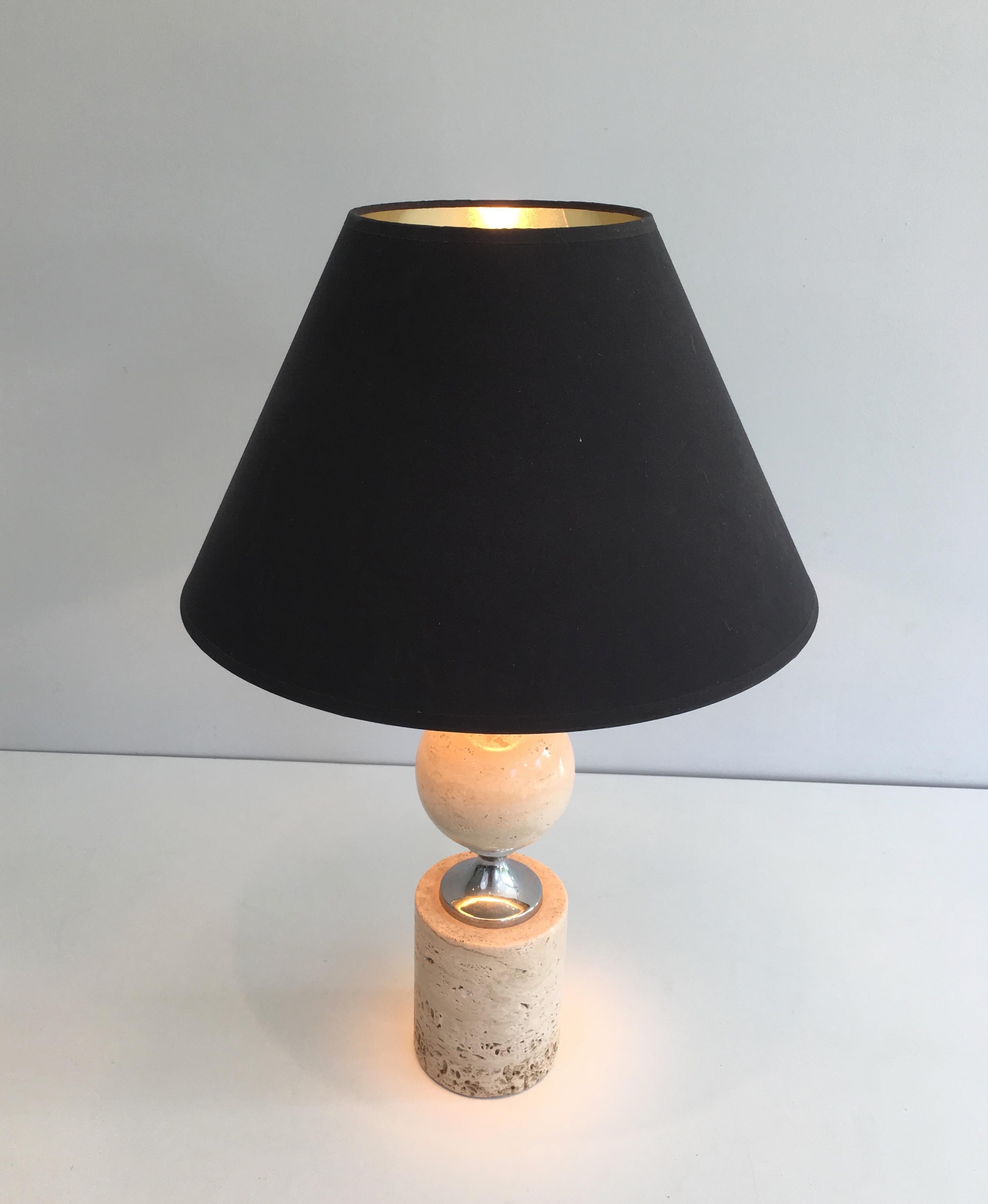 Mid-Century Modern Philippe Barbier, Travertine and Chrome Table Lamp, French, circa 1970 For Sale