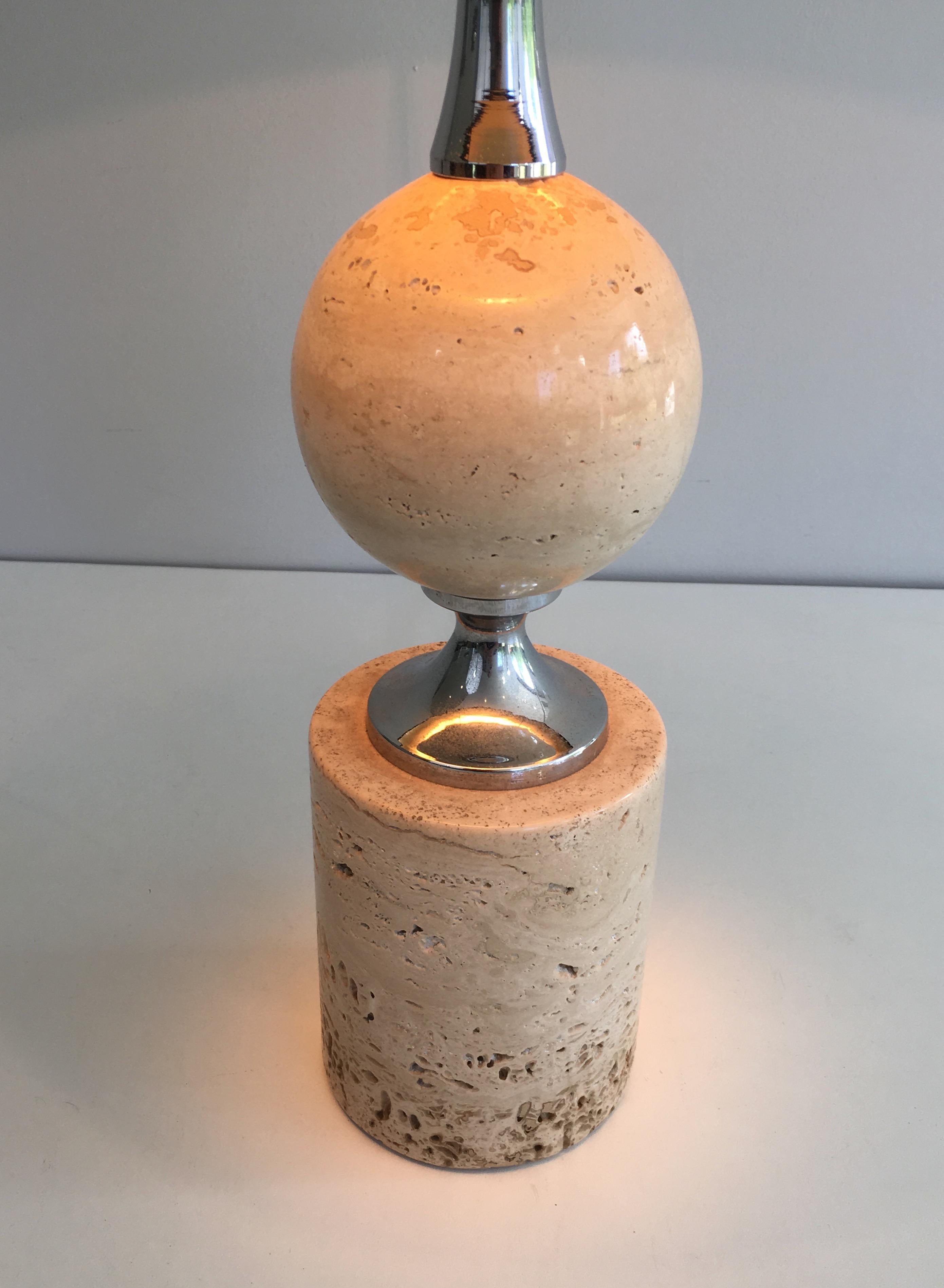 Late 20th Century Philippe Barbier, Travertine and Chrome Table Lamp, French, circa 1970 For Sale
