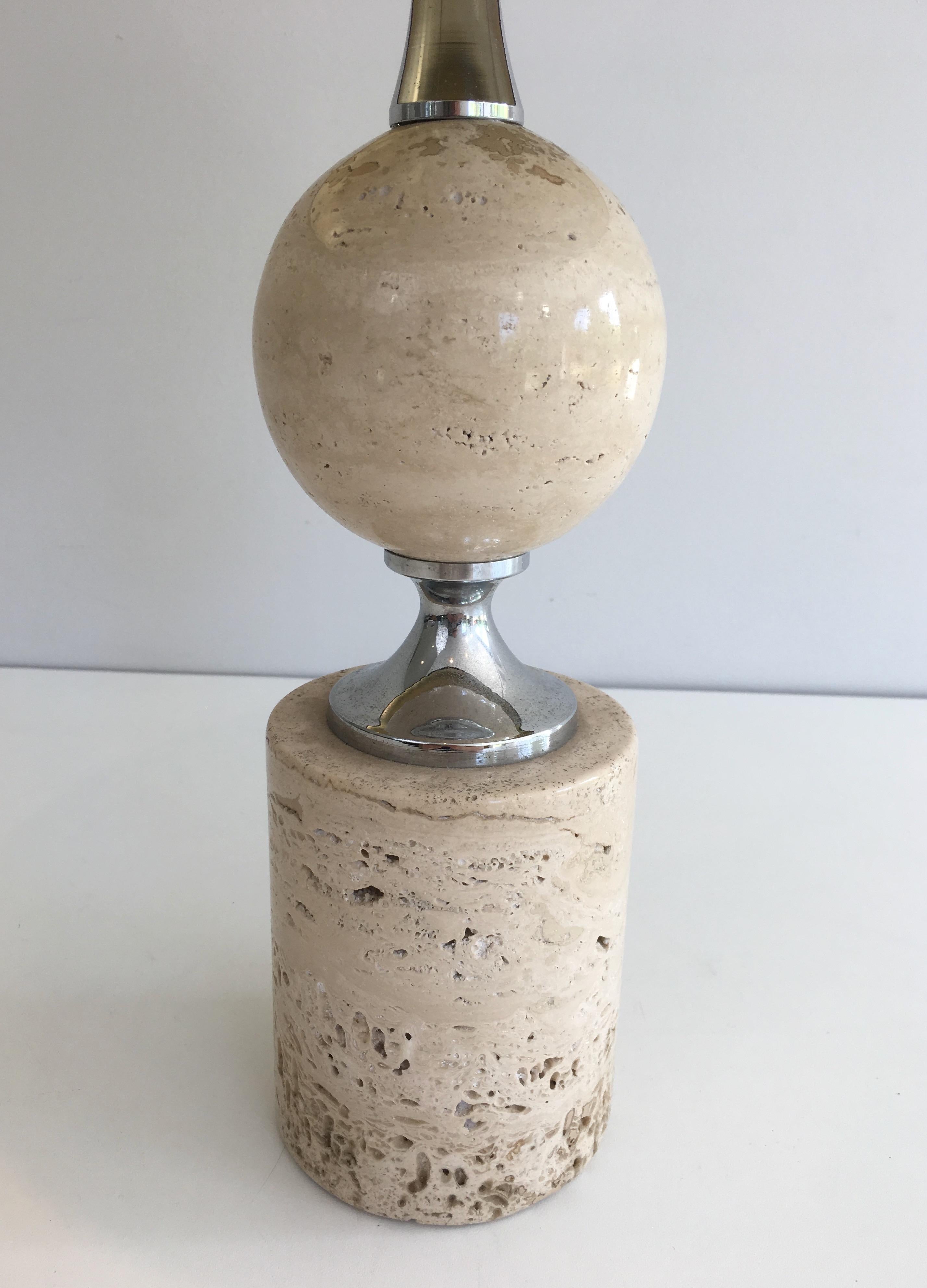 Philippe Barbier, Travertine and Chrome Table Lamp, French, circa 1970 For Sale 1