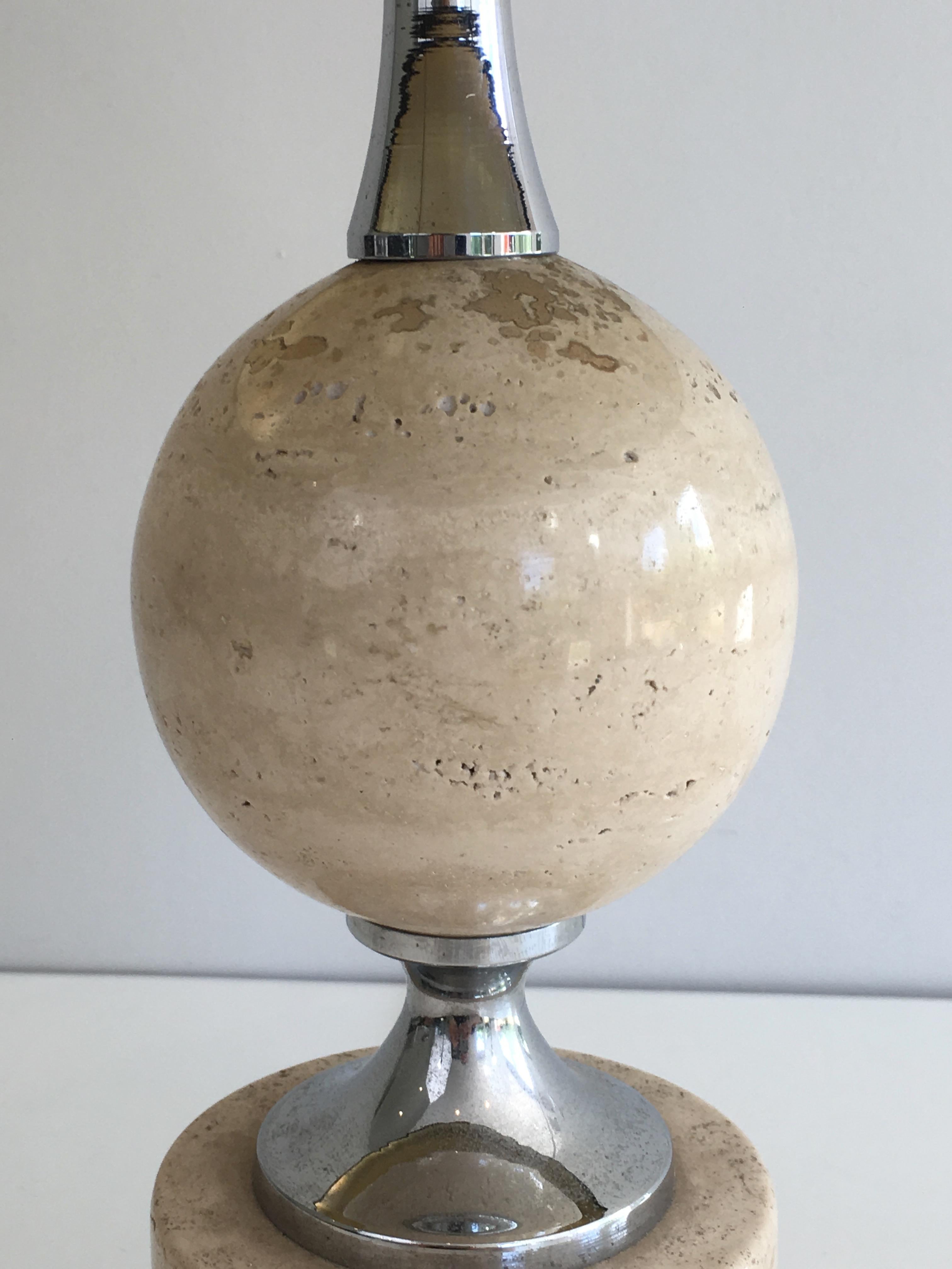 Philippe Barbier, Travertine and Chrome Table Lamp, French, circa 1970 For Sale 2