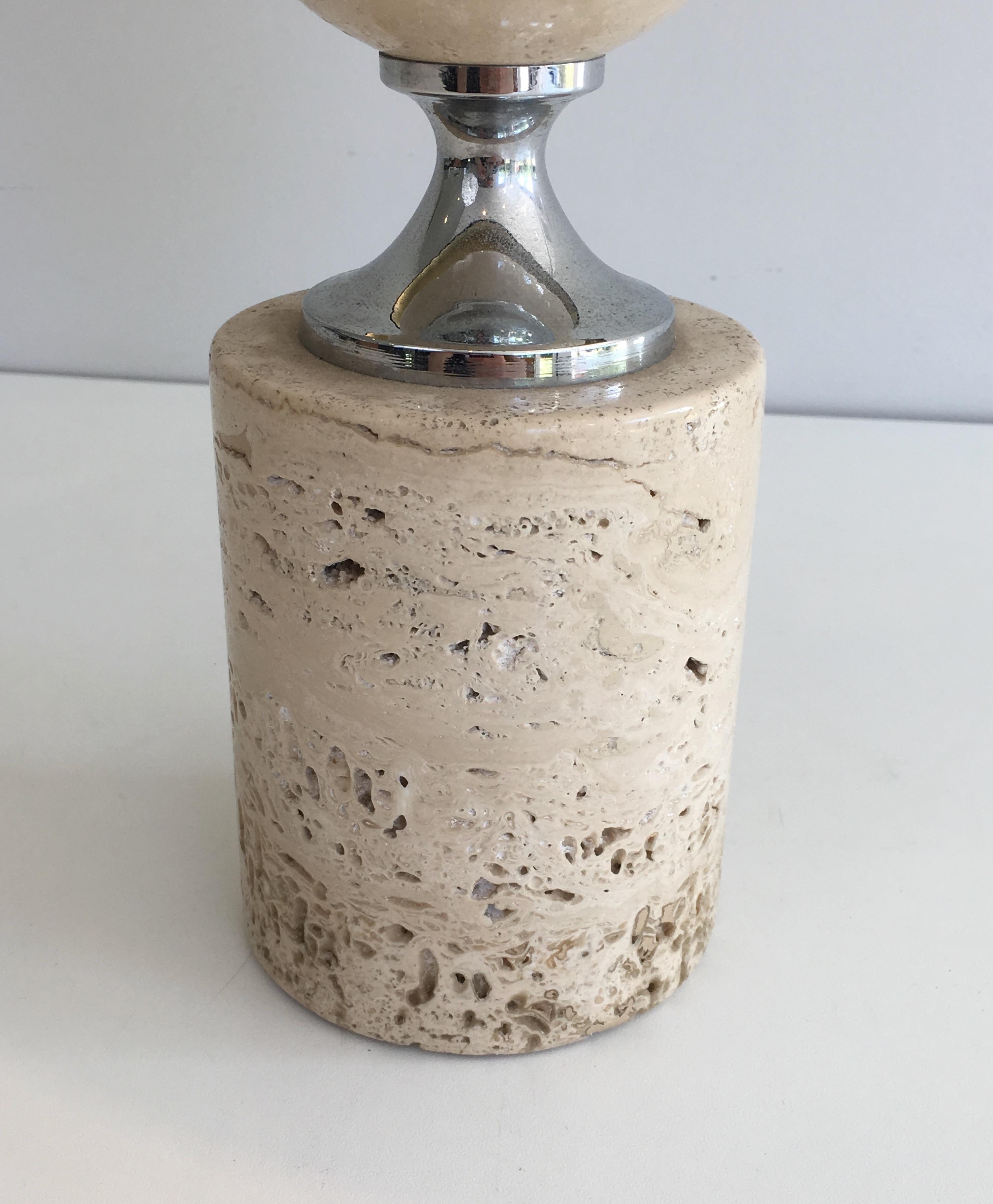 Philippe Barbier, Travertine and Chrome Table Lamp, French, circa 1970 For Sale 3