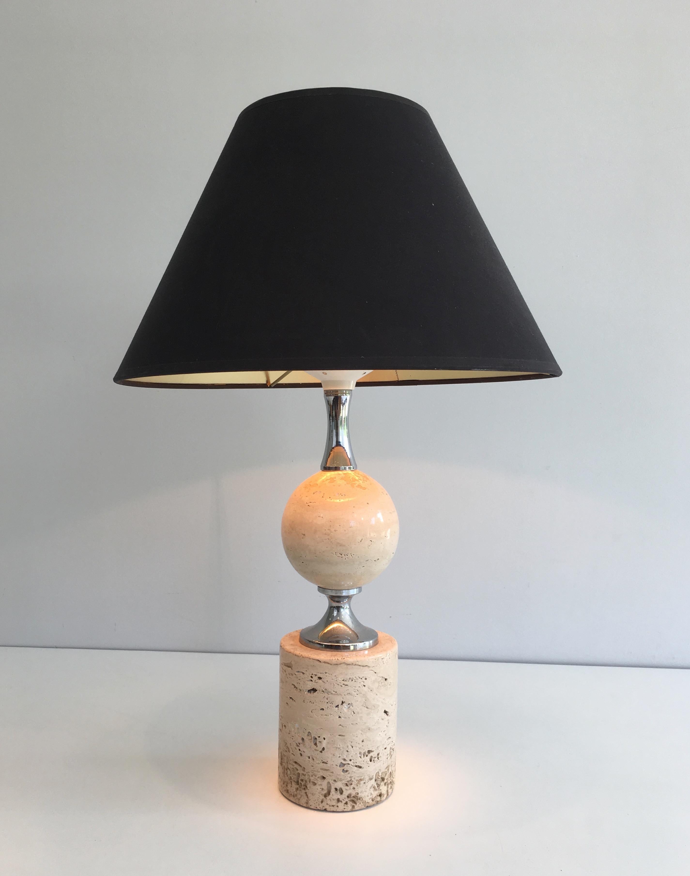 Philippe Barbier, Travertine and Chrome Table Lamp, French, circa 1970 For Sale 4