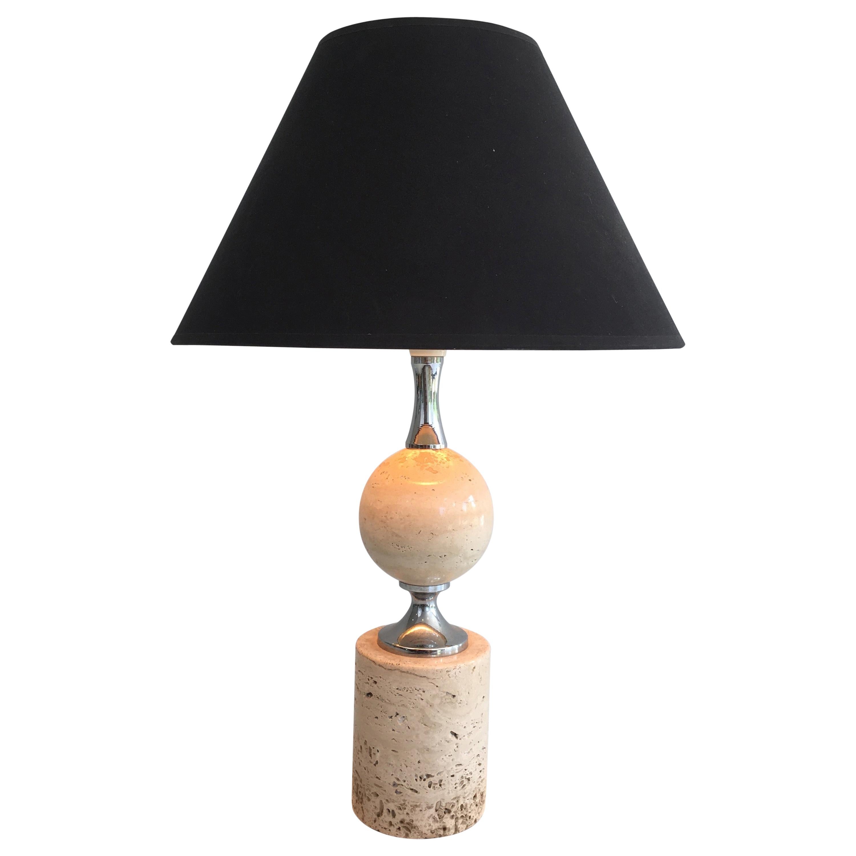 Philippe Barbier, Travertine and Chrome Table Lamp, French, circa 1970 For Sale