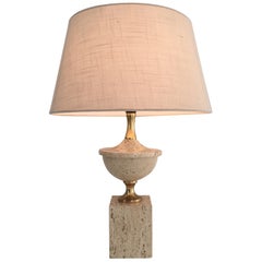 Philippe Barbier, Travertine and Gilt Metal Baluster Table Lamp, French