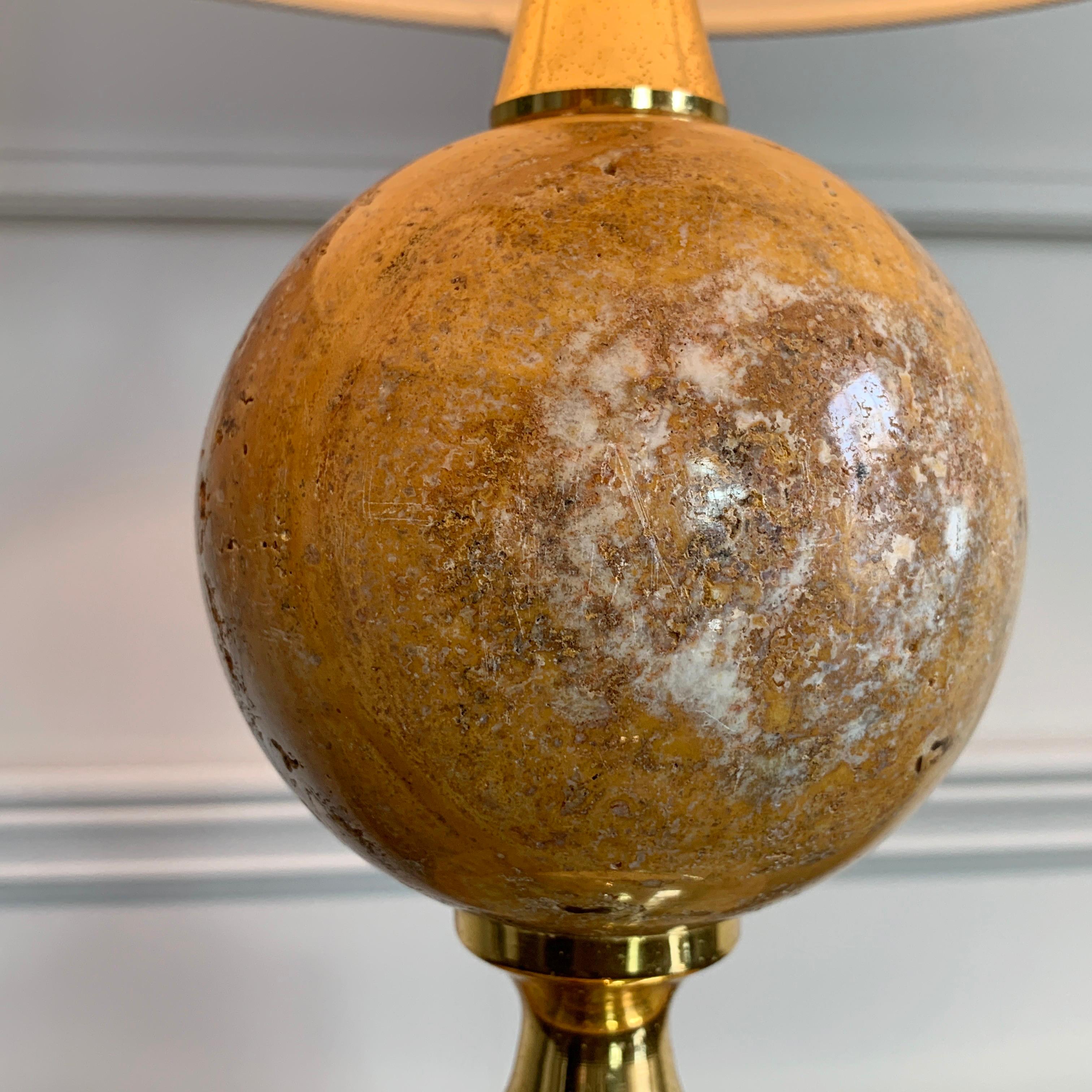 Directoire Philippe Barbier Travertine and Gilt Table Lamp For Sale