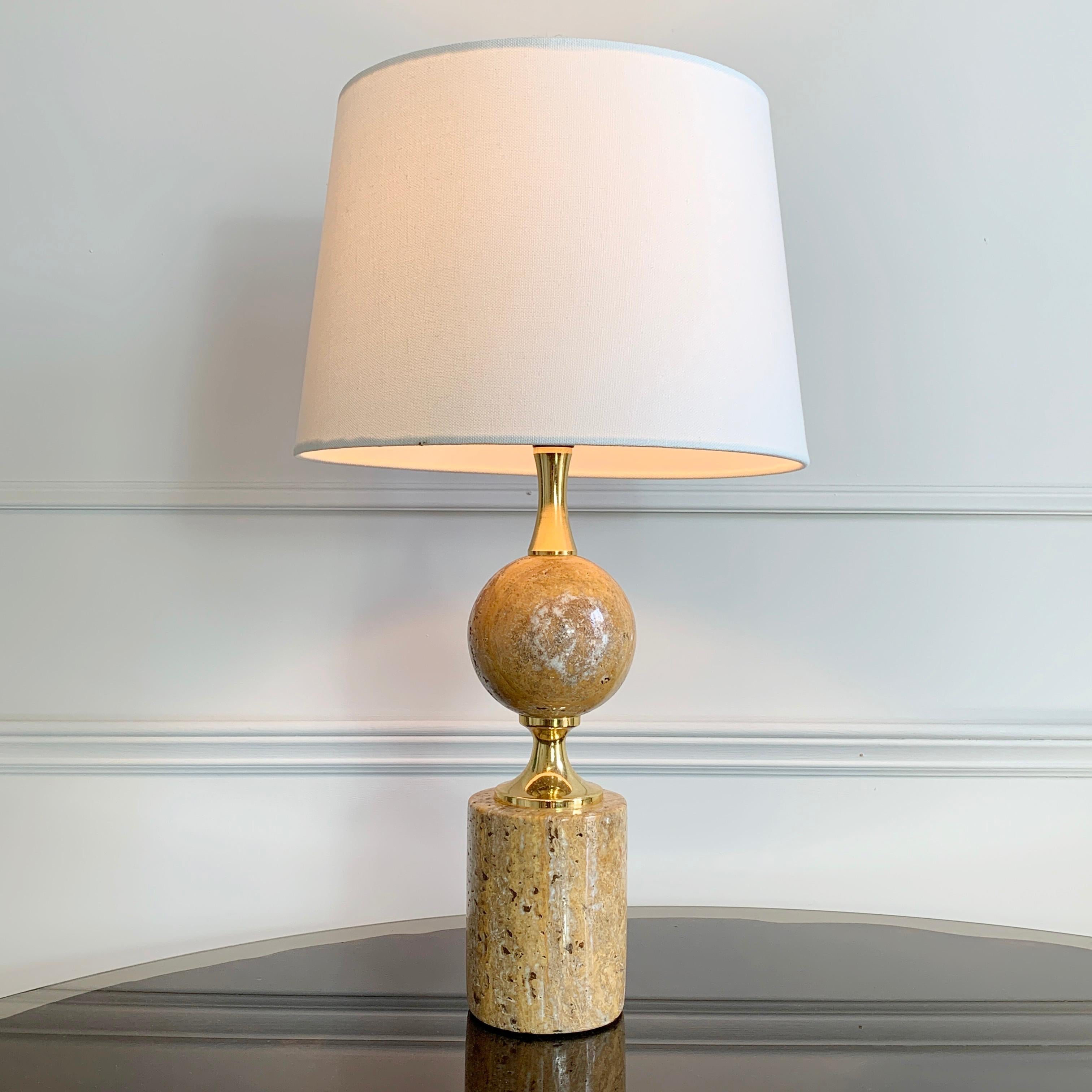 French Philippe Barbier Travertine and Gilt Table Lamp For Sale