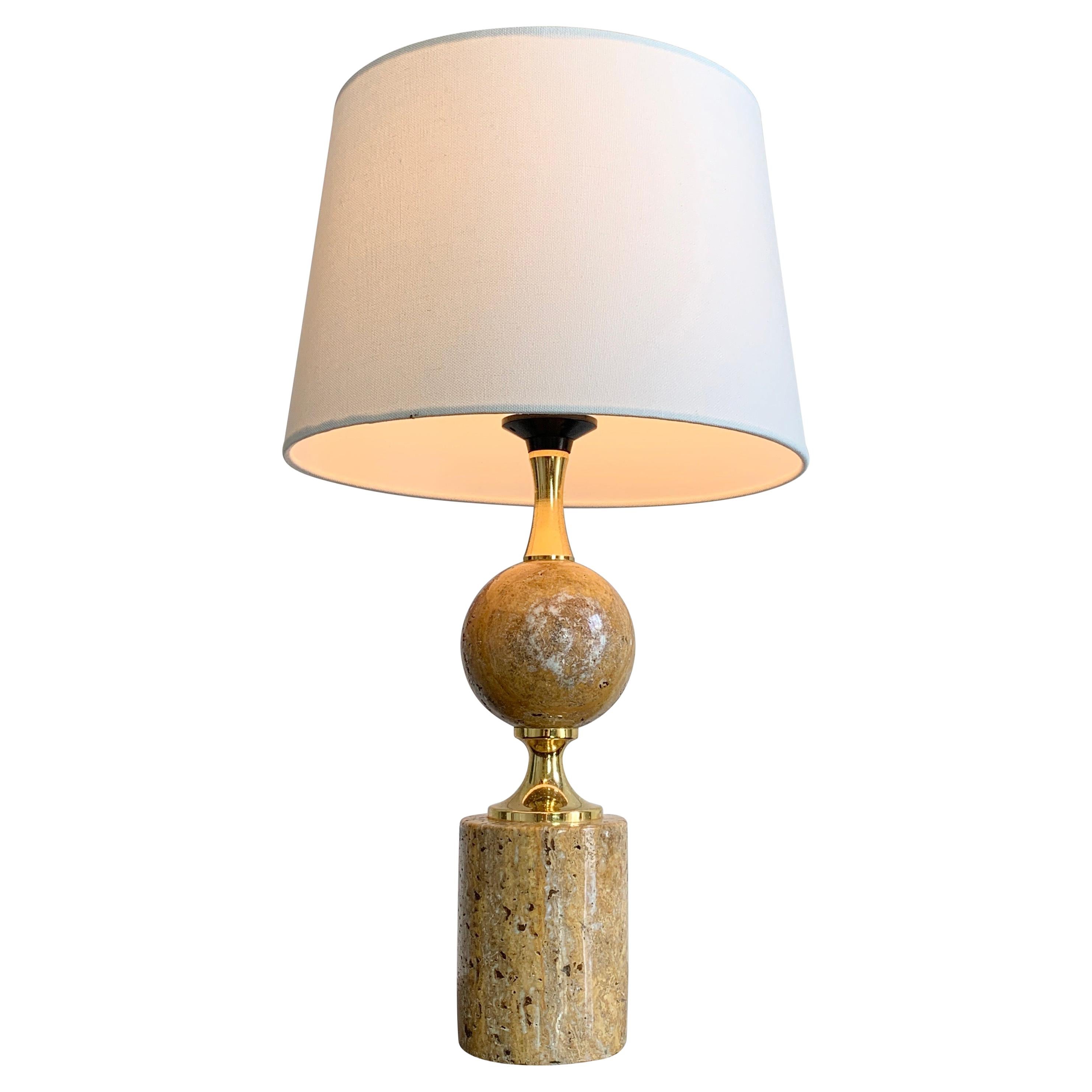 Philippe Barbier Travertine and Gilt Table Lamp