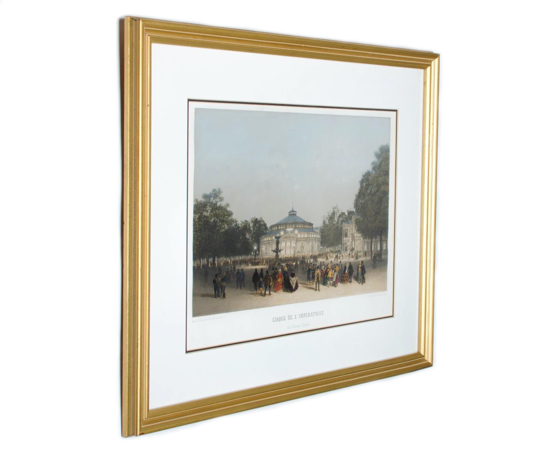 Français Philippe Benoist - Cirque de L'Impératrice, Paris- Gravure ancienne 1861 en vente