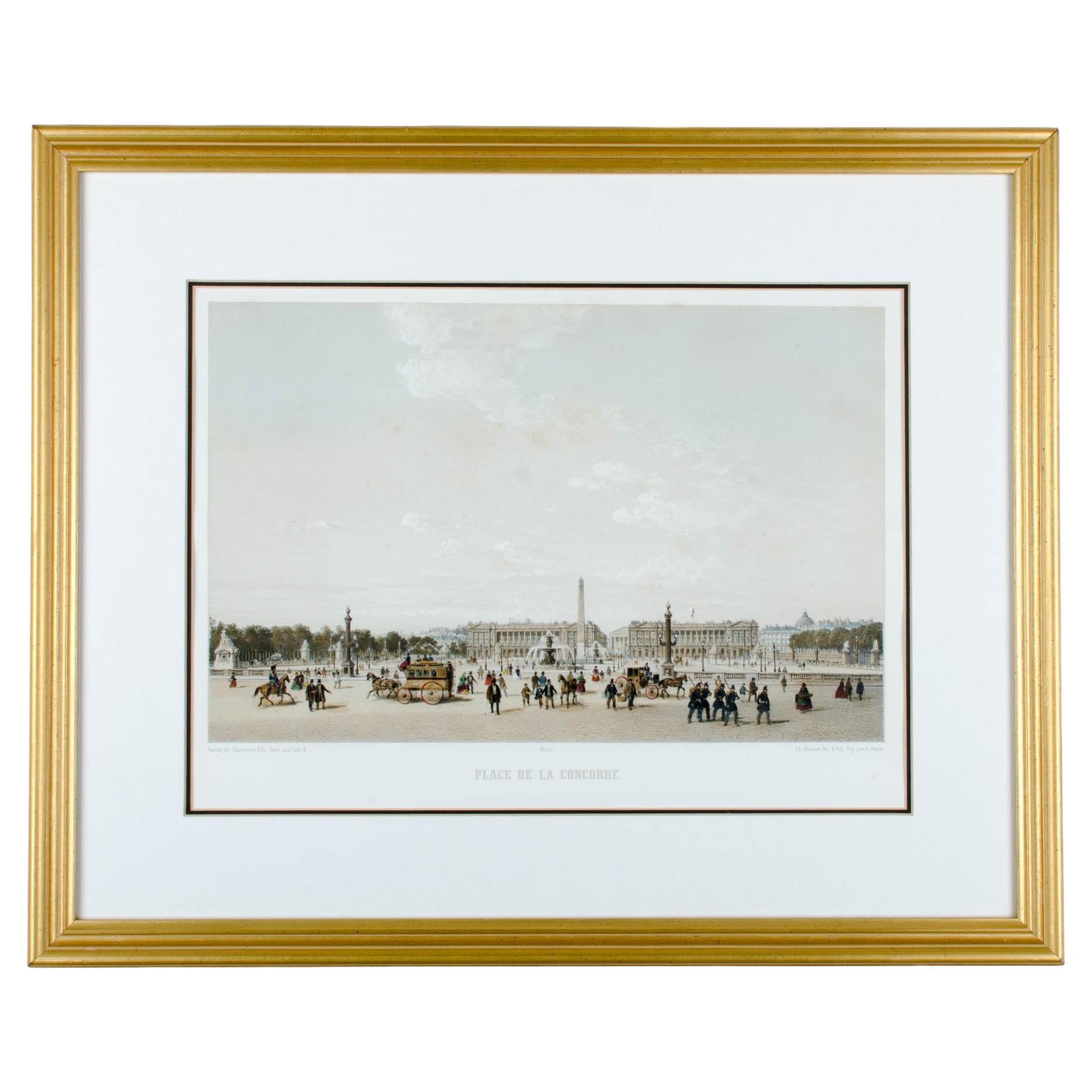 Philippe BENOIST - Place de la Concorde, Paris - Lithographie ancienne, 1861