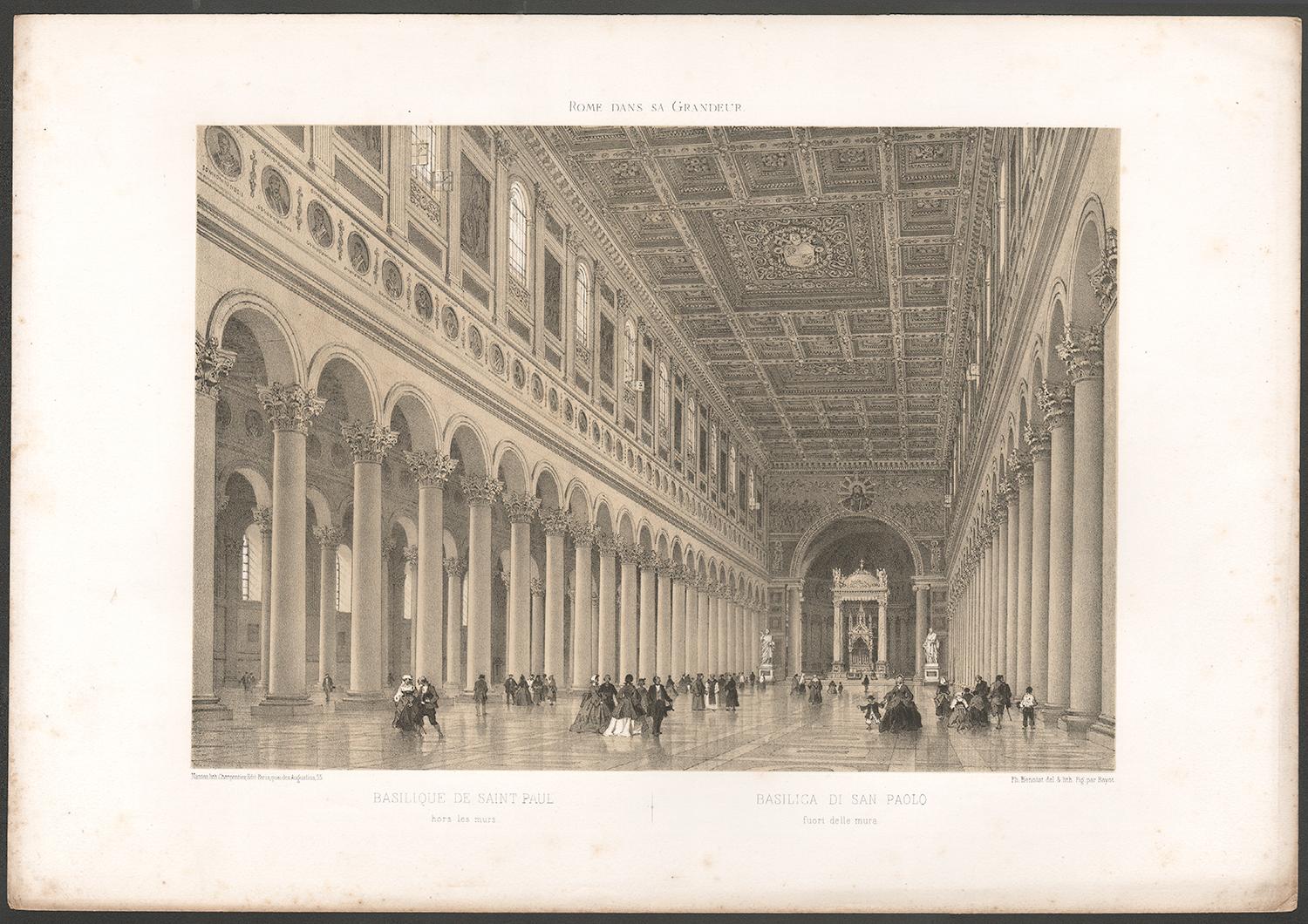 Basilica di San Paolo, Roma, Italia. Litografia colorata, Philippe Benoist in vendita 1