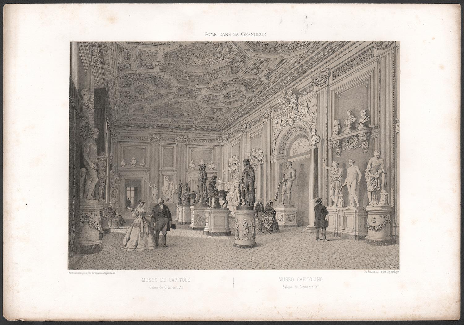 Capitoline Museum, Rome, Italy. Classical sculpture. Tinted lithograph, 1870 - Print by  Philippe Benoist