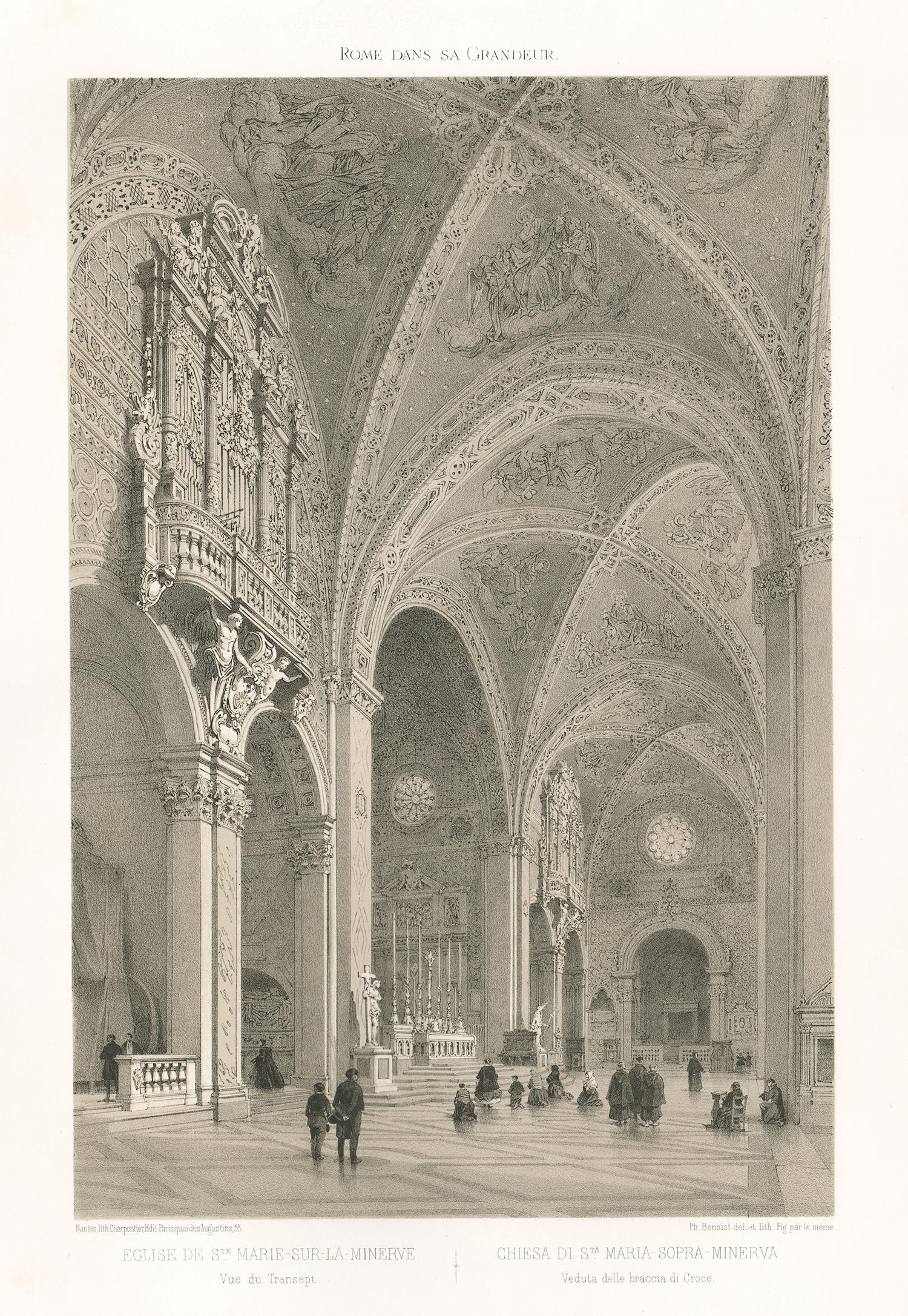 Chiesa di St Maria-Sopra-Minerva, Rome, Italy. Lithograph by Philippe Benoist