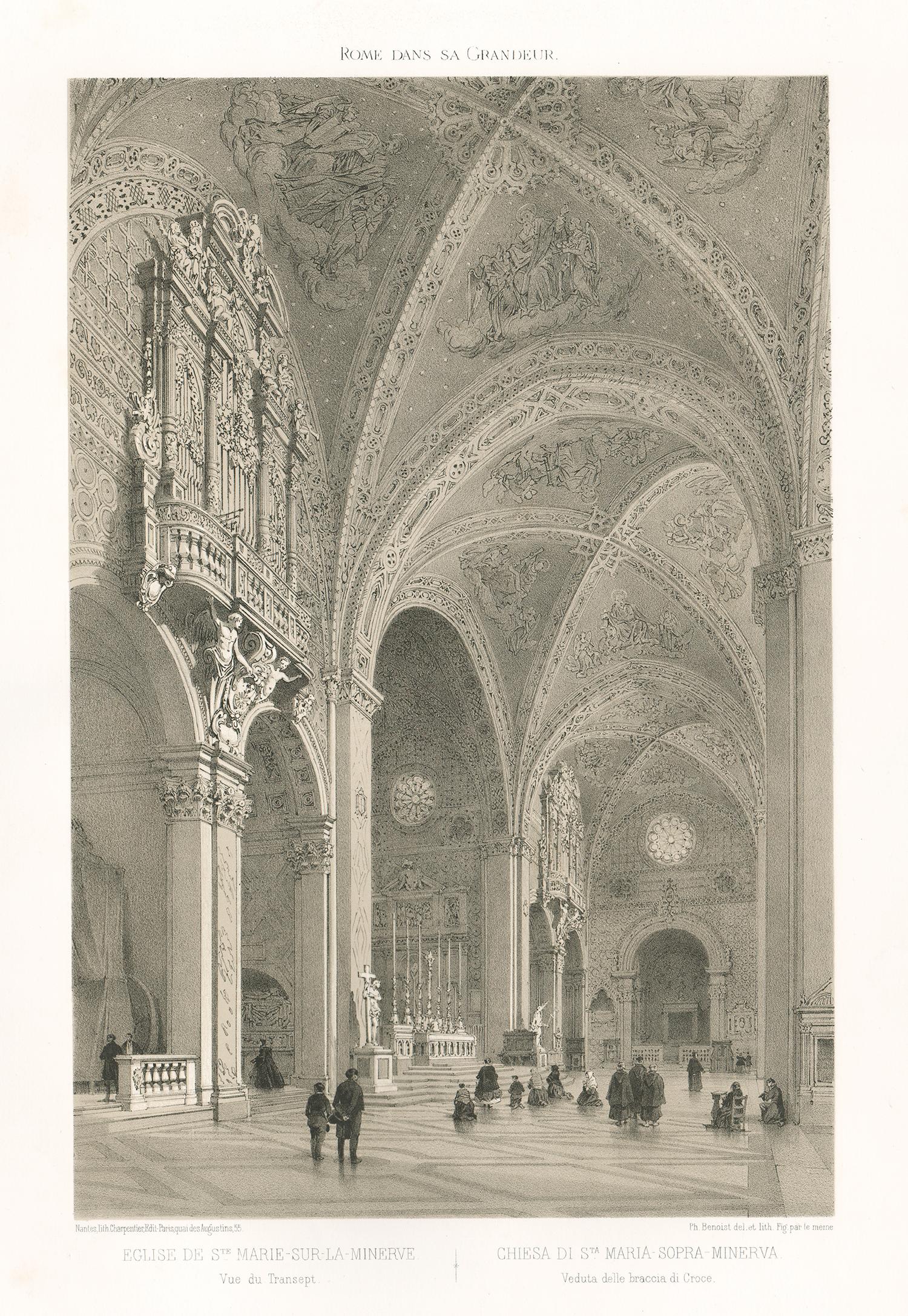 Philippe Benoist - Basilica di San Paolo, Rome, Italy. Tinted lithograph,  Philippe Benoist For Sale at 1stDibs