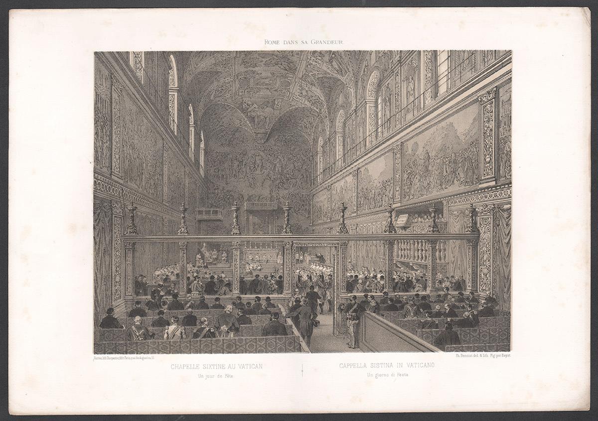 Cappella Cistina, Vaticano, Roma, Italia. Litografia colorata di Philippe Benoist in vendita 1