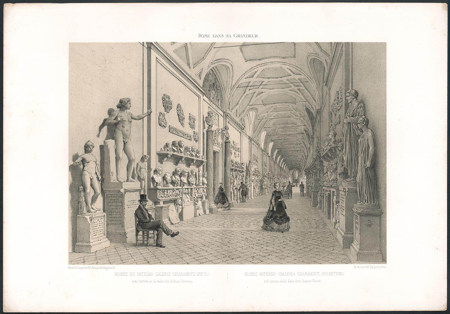 Galerie Chiaramonti, Vatican, Rome, Italy. Classical sculpture. Lithograph, 1870 - Print by  Philippe Benoist