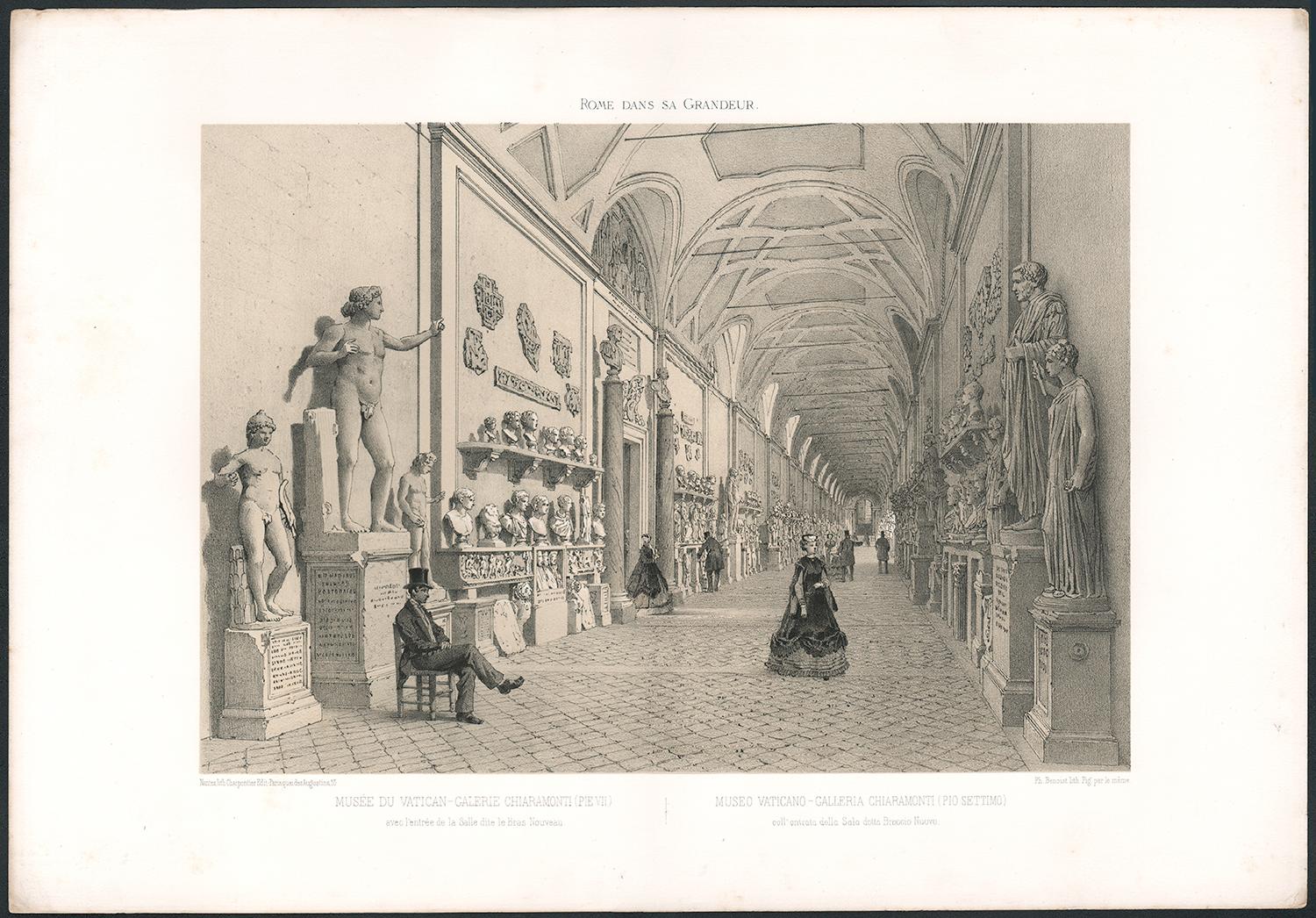 Galería Chiaramonti, Vaticano, Roma, Italia. Escultura clásica. Litografía, 1870 - Print de  Philippe Benoist