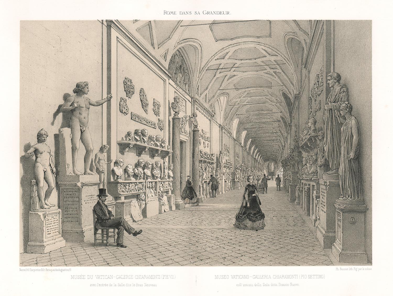 Galerie Chiaramonti, Vatican, Rome, Italy. Classical sculpture. Lithograph, 1870