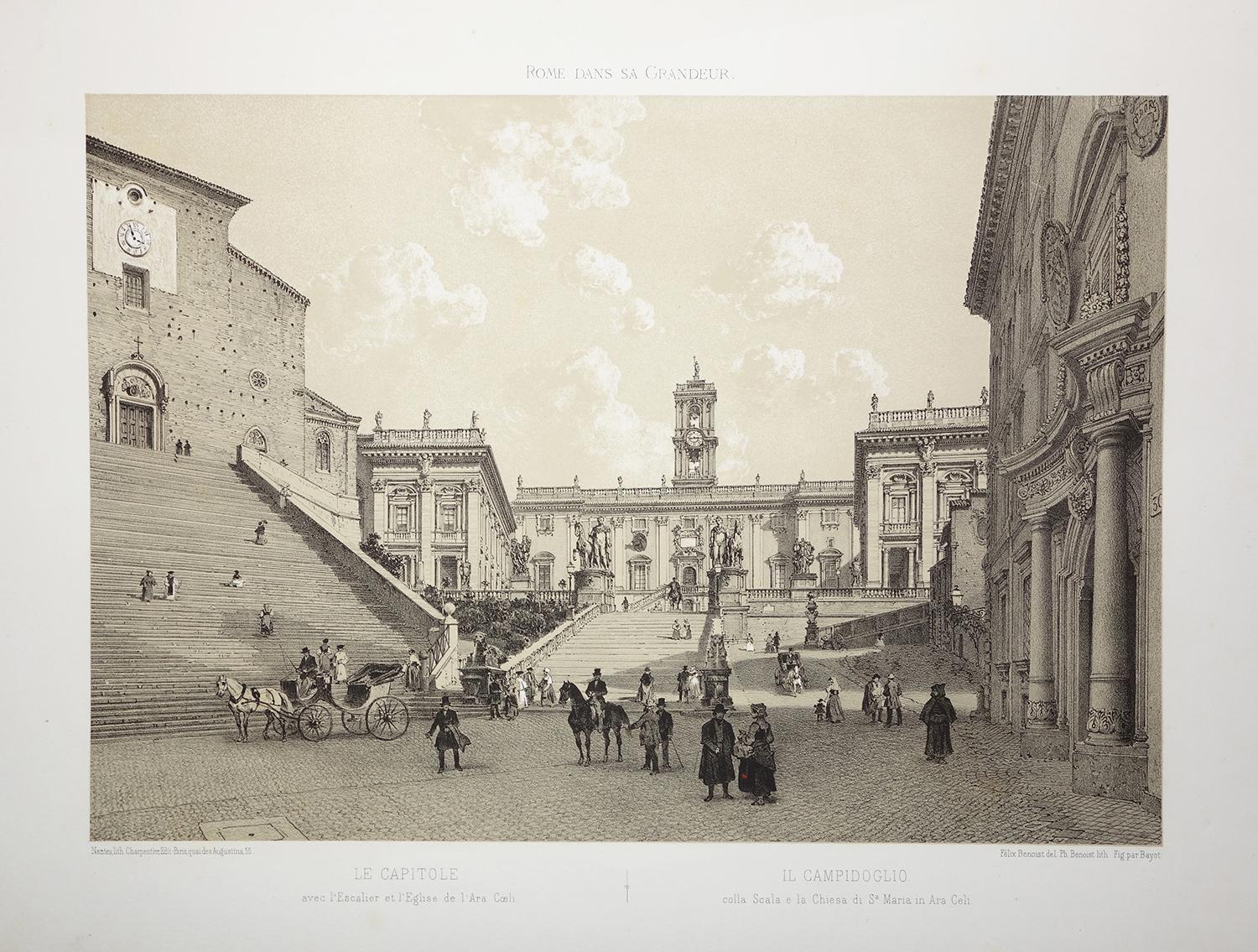 Il Campidoglio, Roma. Litografia colorata, 1870