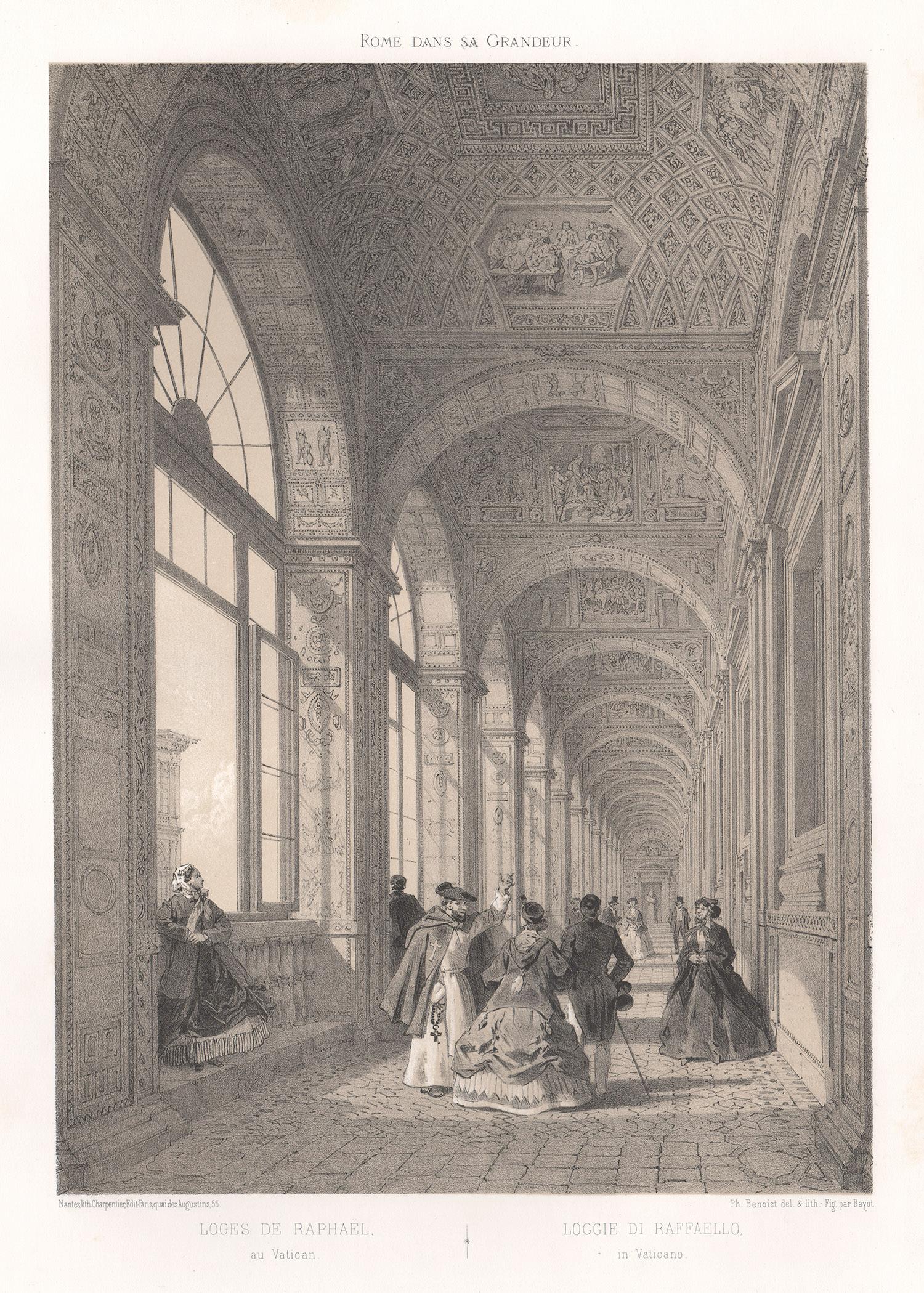 Loggia of Raphael, Vatican, Rome, Italy. Tinted lithograph by Philippe Benoist
