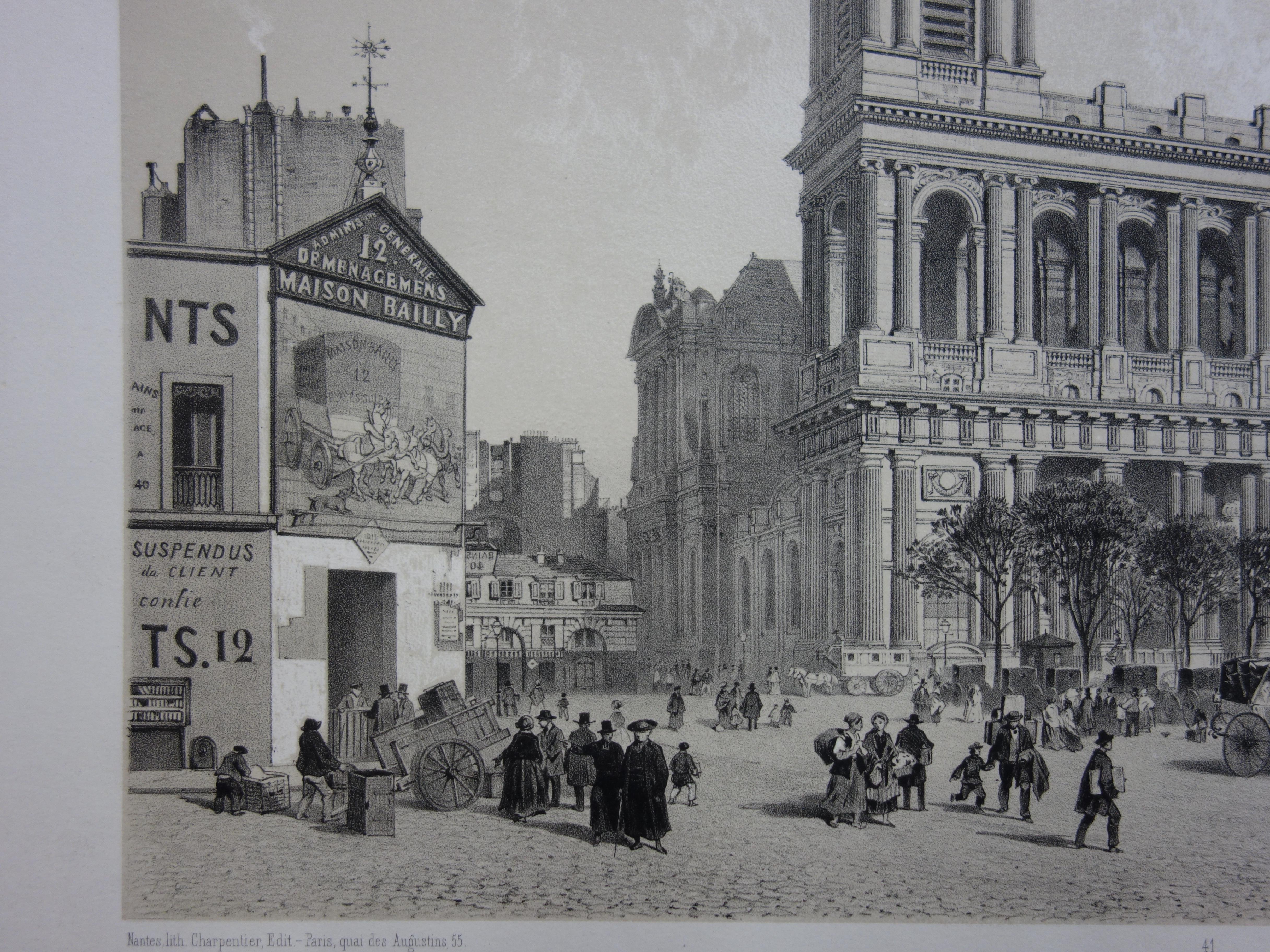 Paris : Back Door of Louvre Museum & Saint Sulpice - 2 Original lithographs  6