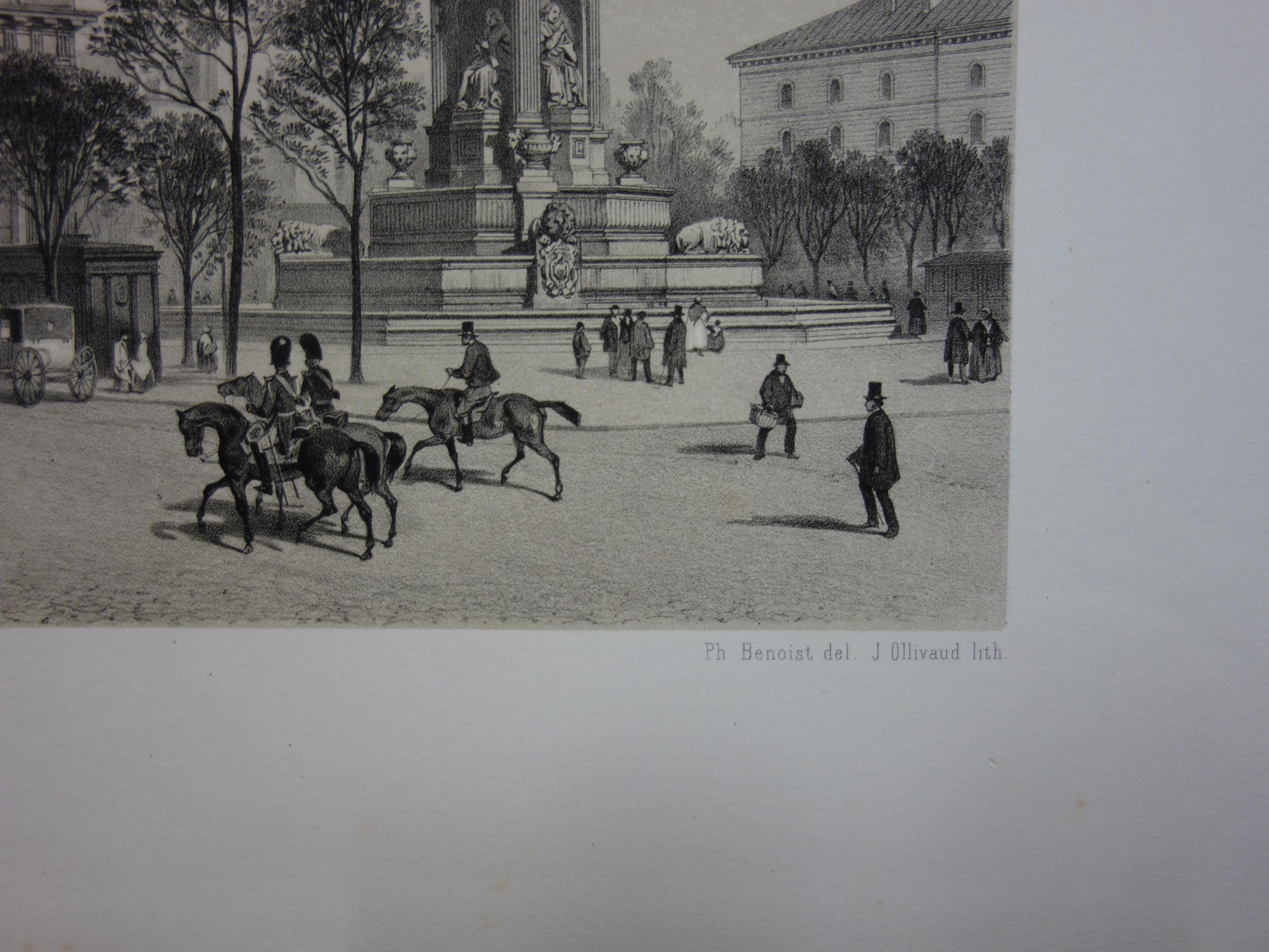 Paris : Back Door of Louvre Museum & Saint Sulpice - 2 Original lithographs  8