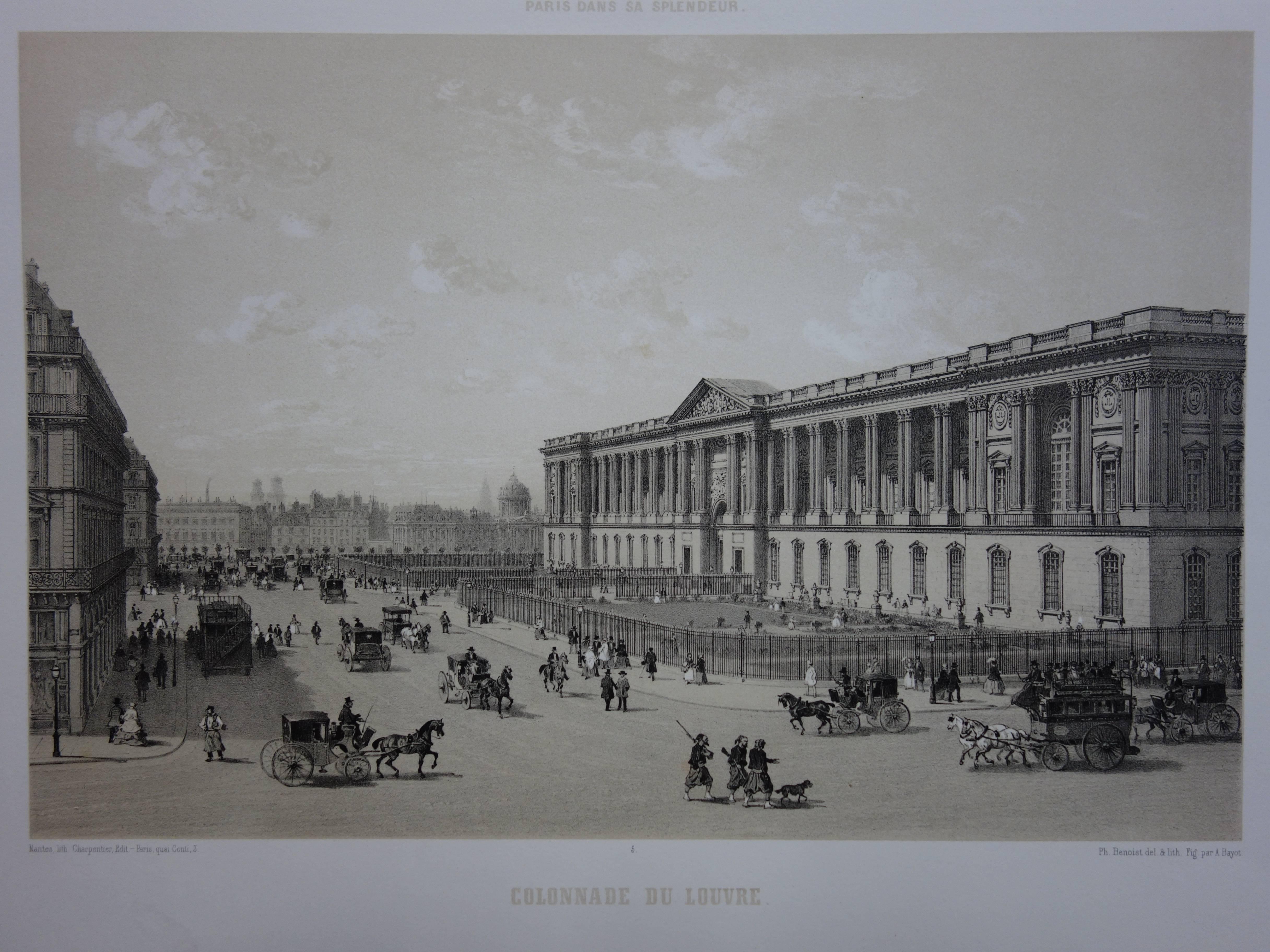 Paris : Back Door of Louvre Museum & Saint Sulpice - 2 Original lithographs  - Print by  Philippe Benoist