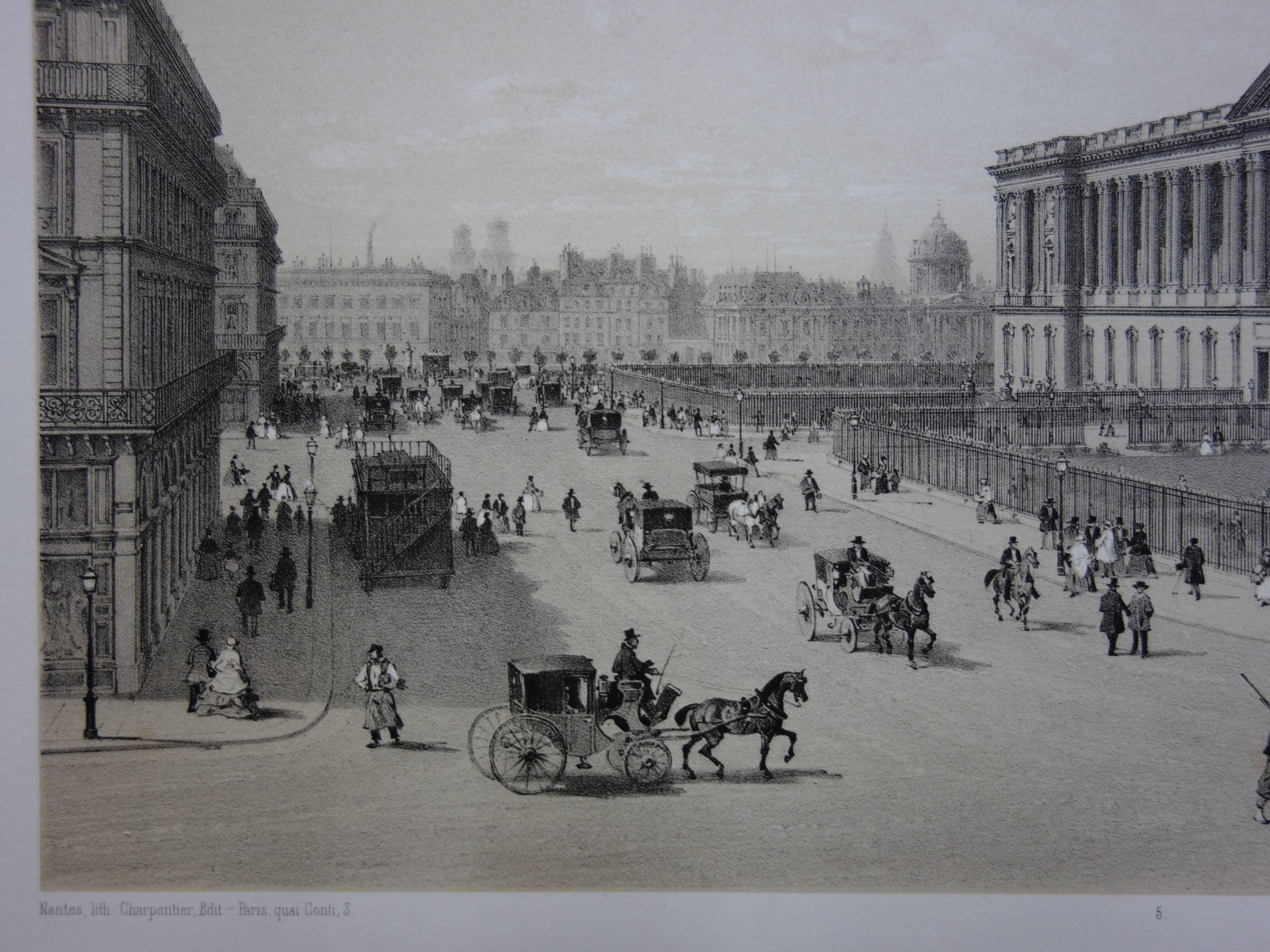 Paris : Back Door of Louvre Museum & Saint Sulpice - 2 Original lithographs  - Realist Print by  Philippe Benoist
