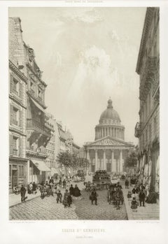 Antique Paris - Eglise Saint Genevieve (Ancien Pantheon), French lithograph, 1861