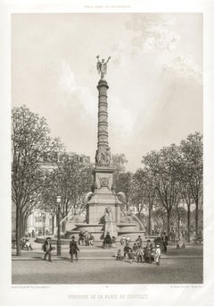 Paris - Fontaine de la Place du Chatelet, French lithograph, 1861