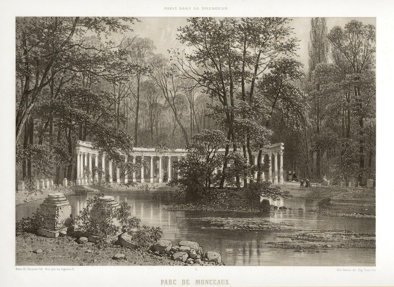 Paris - Parc de Monceaux, French lithograph, 1861