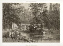 París - Parque de los Monceaux, litografía francesa, 1861