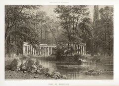 Antique Paris - Parc de Monceaux, French lithograph, 1861