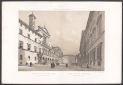 Piazza e Basilica de Santi Apostoli, Rome, Italy. Lithograph, Philippe Benoist