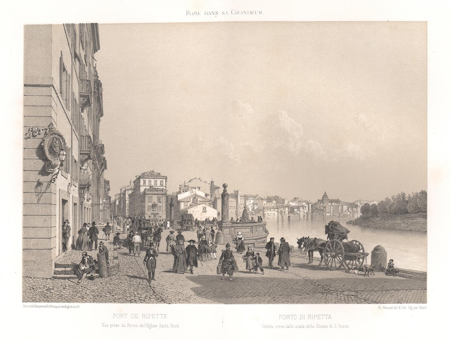Landscape Print di  Philippe Benoist - Porto di Ripetta, Roma, Italia. Litografia
