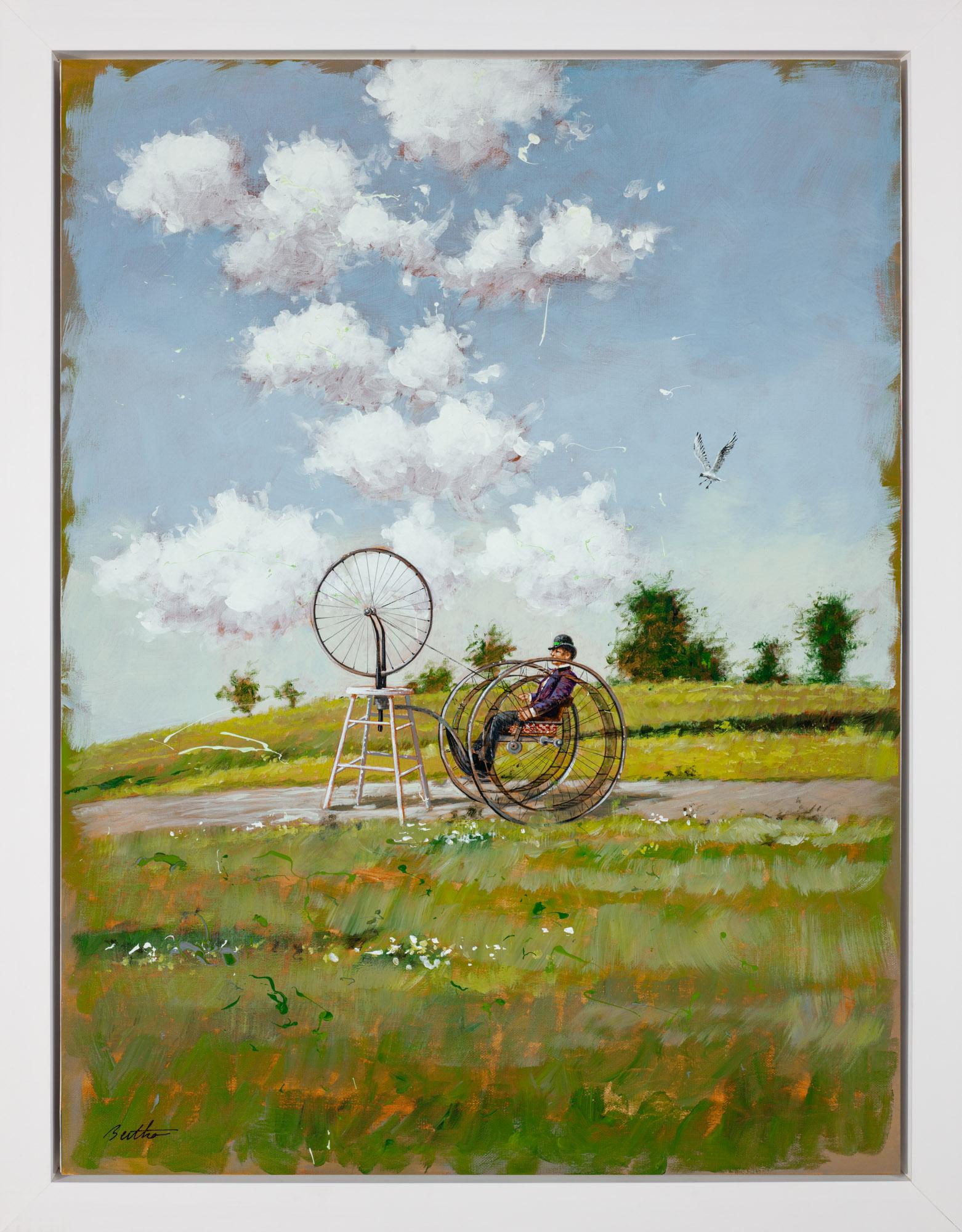 The Perfect Bicycle - Gray Figurative Painting by Philippe Bertho