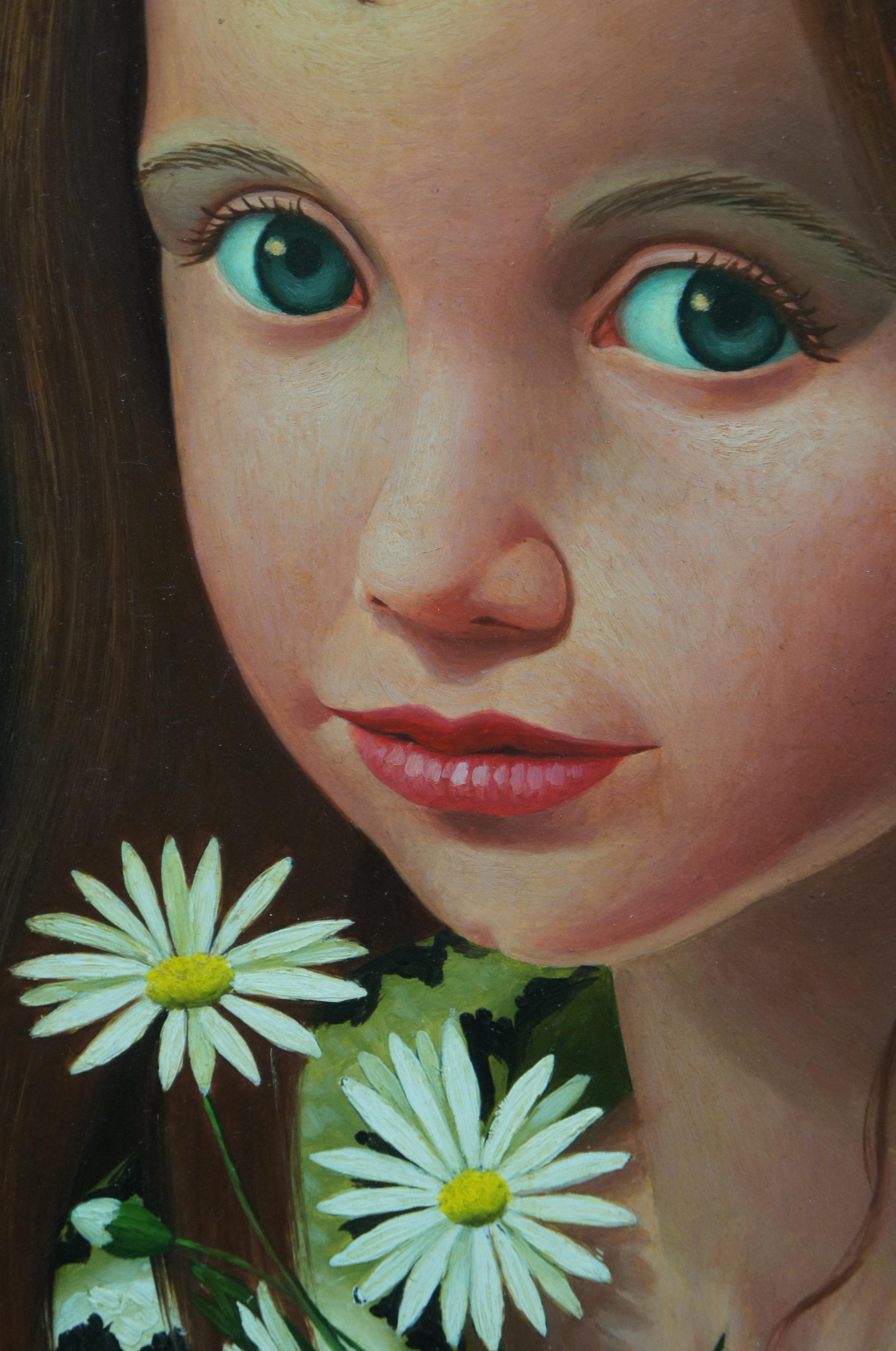 Philippe Bonamy 'French, b.1926' Oil Portrait Painting Girl with Daisies 4