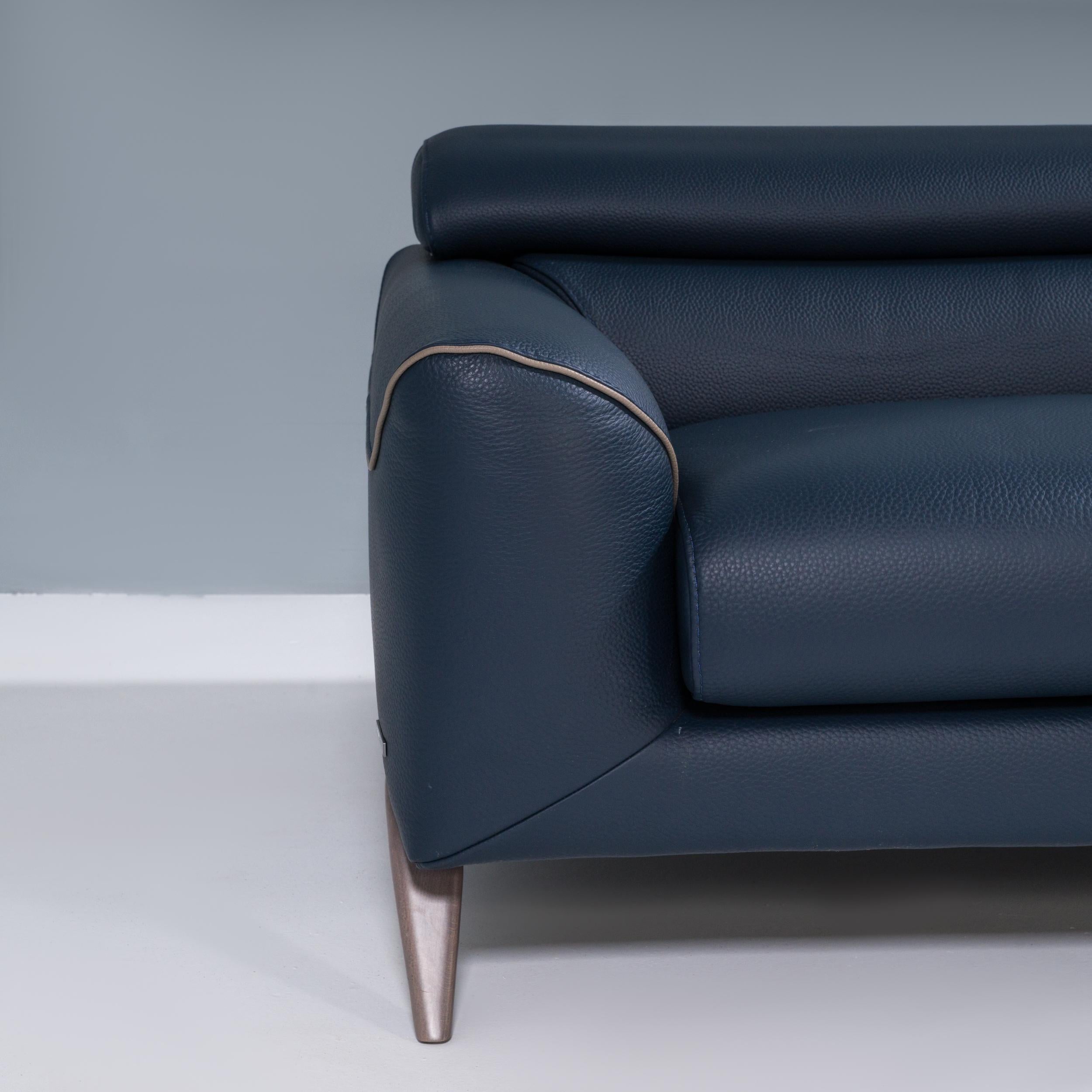  Roche Bobois by Philippe Bouix Navy Blue Leather Cinephile Corner Sofa, 2018 2