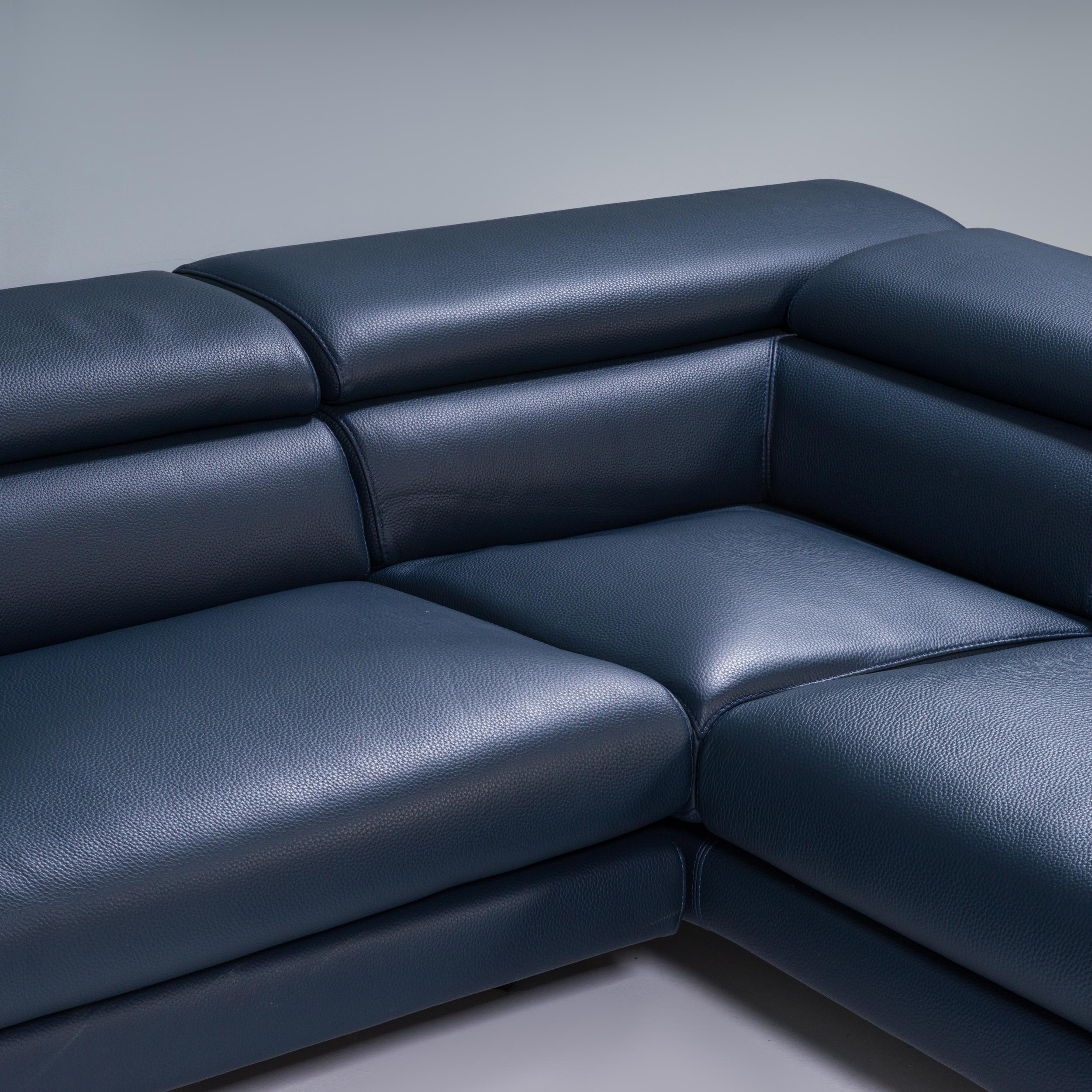  Roche Bobois by Philippe Bouix Navy Blue Leather Cinephile Corner Sofa, 2018 3