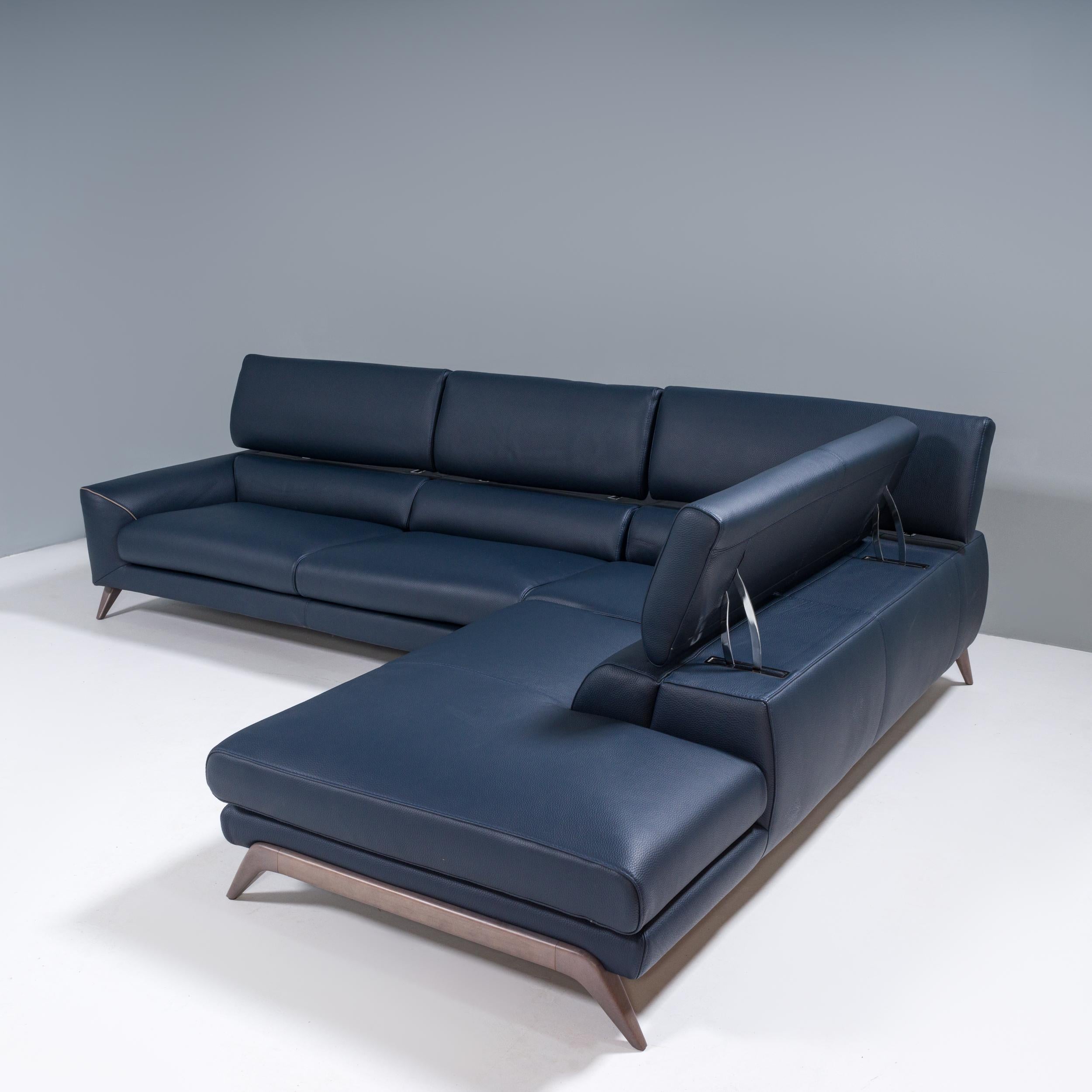  Roche Bobois by Philippe Bouix Navy Blue Leather Cinephile Corner Sofa, 2018 In Good Condition In London, GB