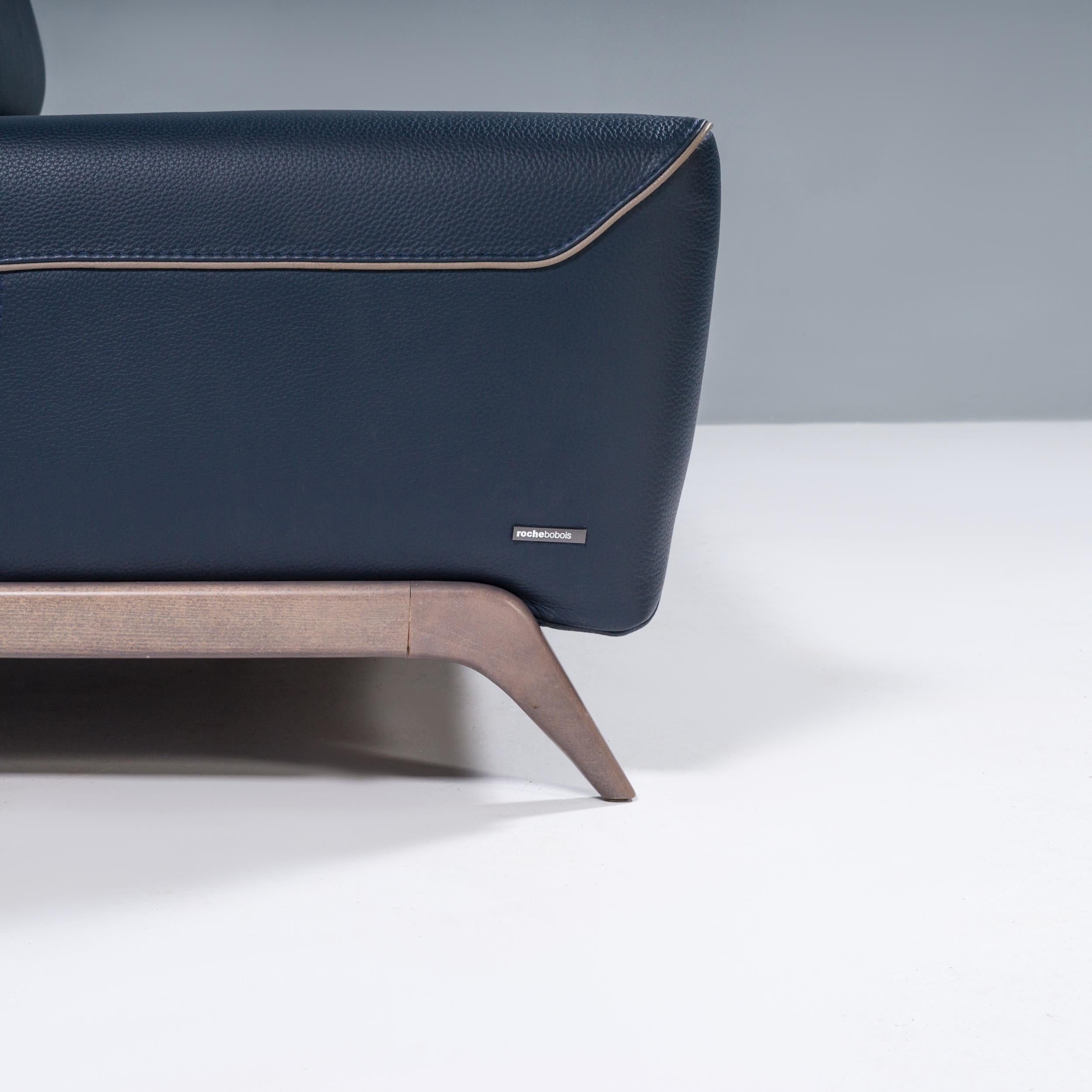  Roche Bobois by Philippe Bouix Navy Blue Leather Cinephile Corner Sofa, 2018 4