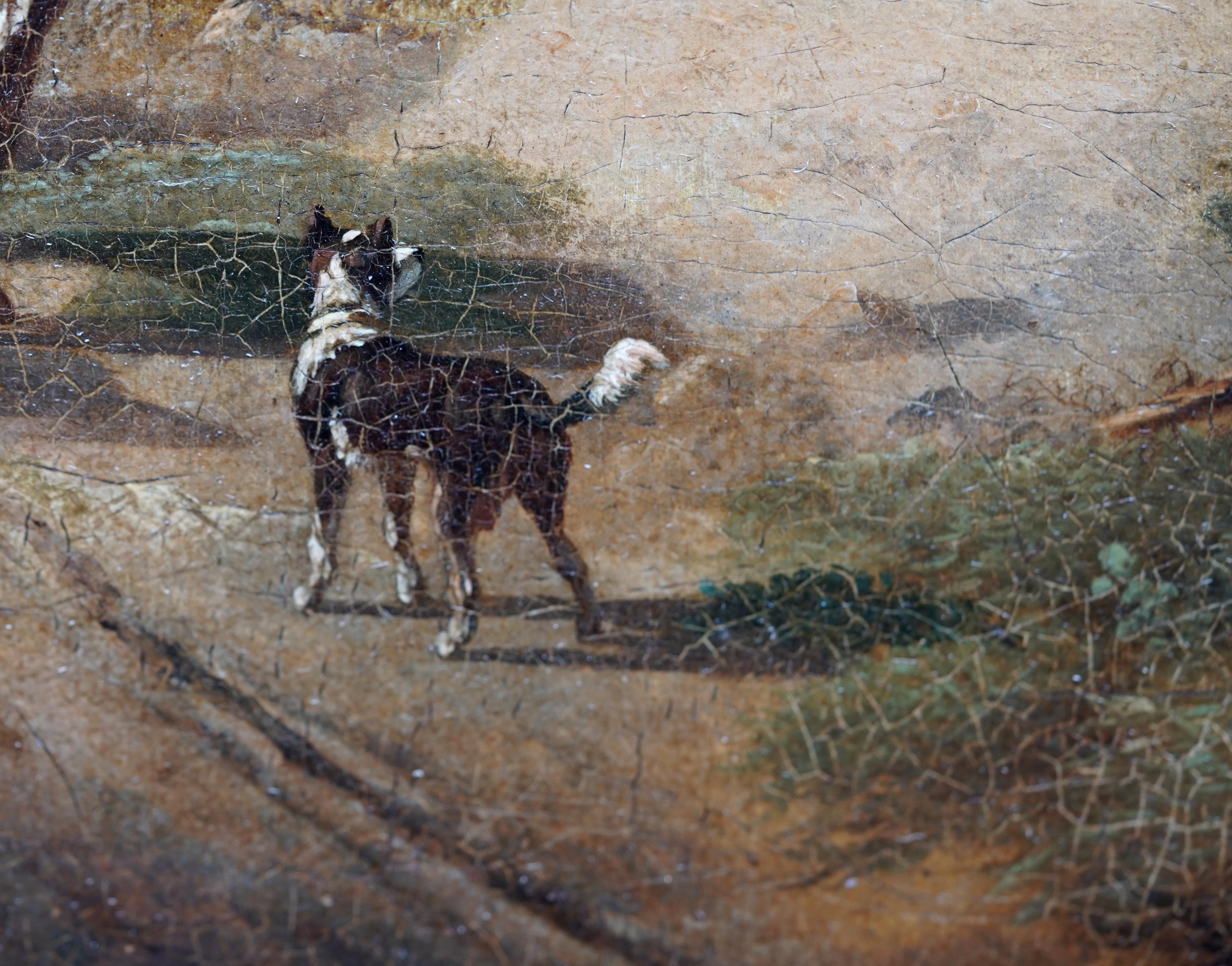 Figure e bovini su un sentiero nel bosco - Quadro ad olio di paesaggio figurativo francese in vendita 3