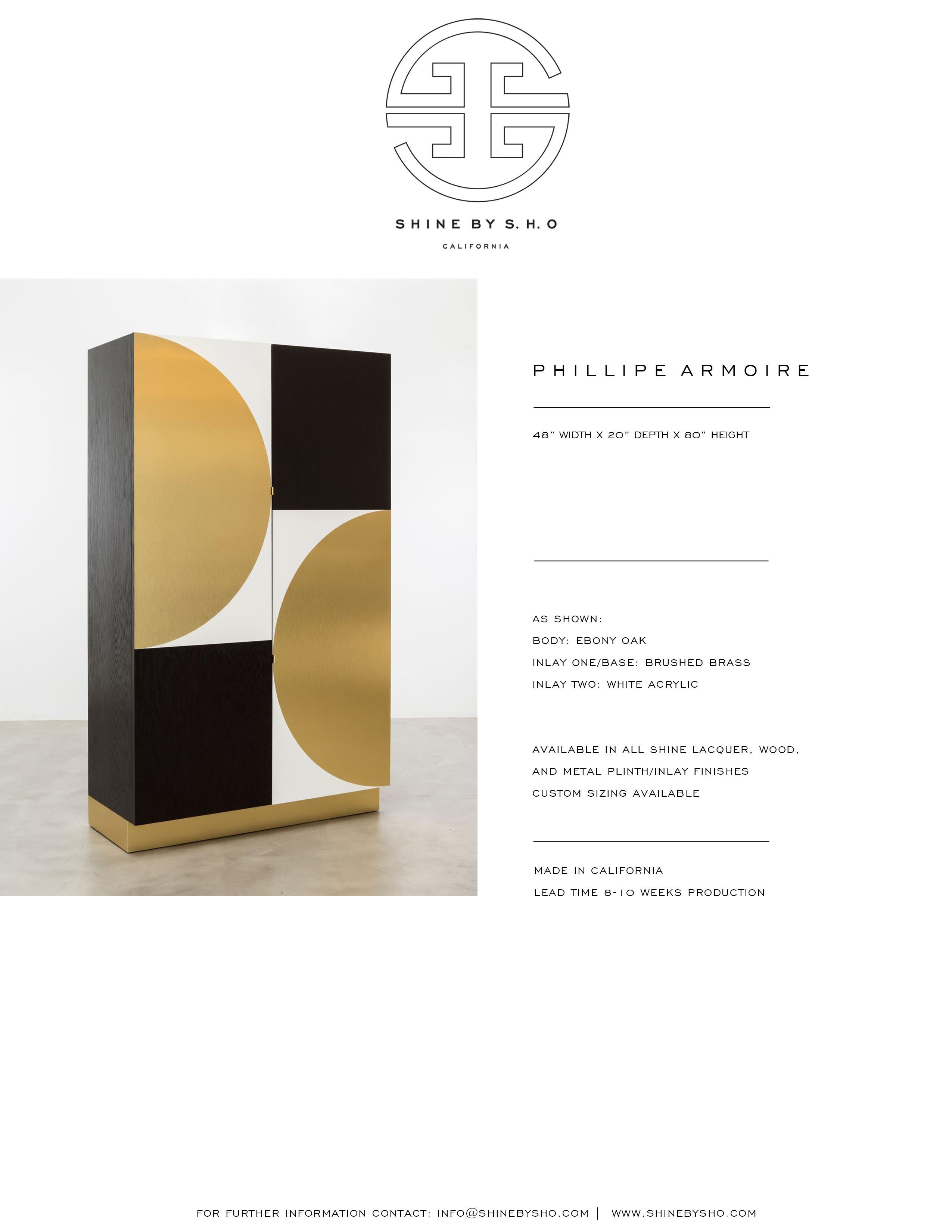 PHILIPPE CABINET - Modern Geometric Brass Inlay on a Oak and Acrylic Body. For Sale 4