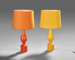 Philippe Capelle 2 lampes Popdesign en bois laqué circa 1970.