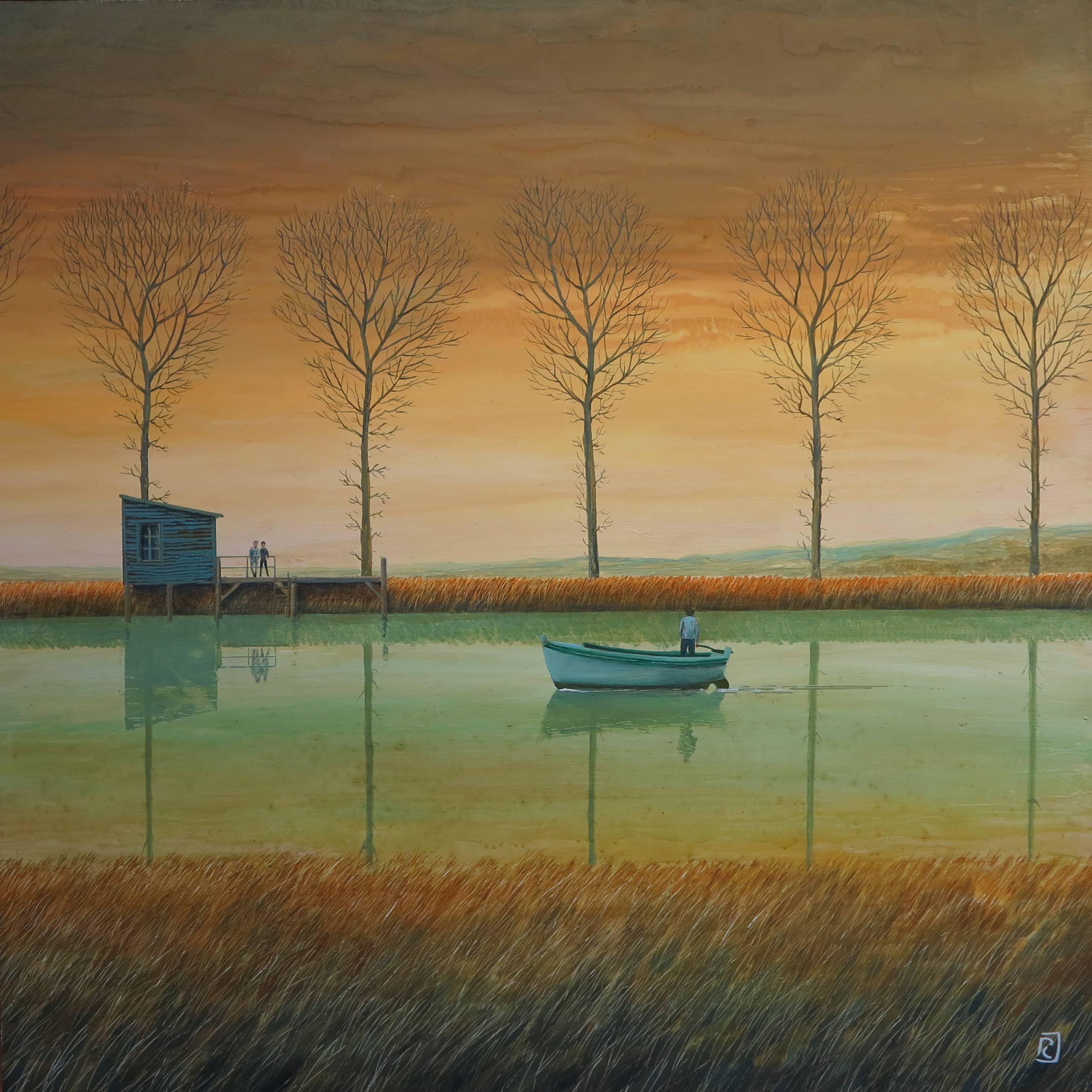 Landscape Painting di Philippe Charles Jacquet - Le passeur