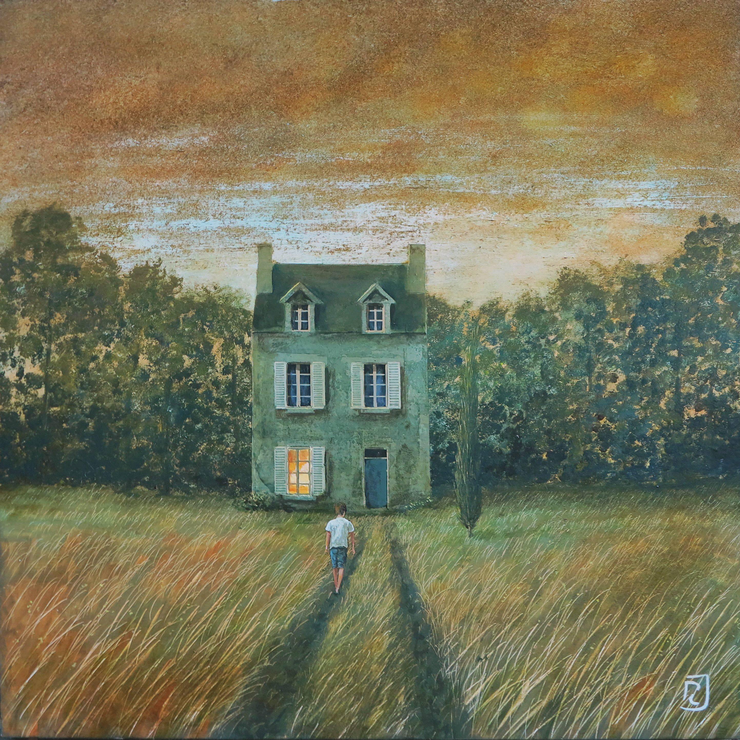 Philippe Charles Jacquet Landscape Painting - Le retour, oil paint on wood panel