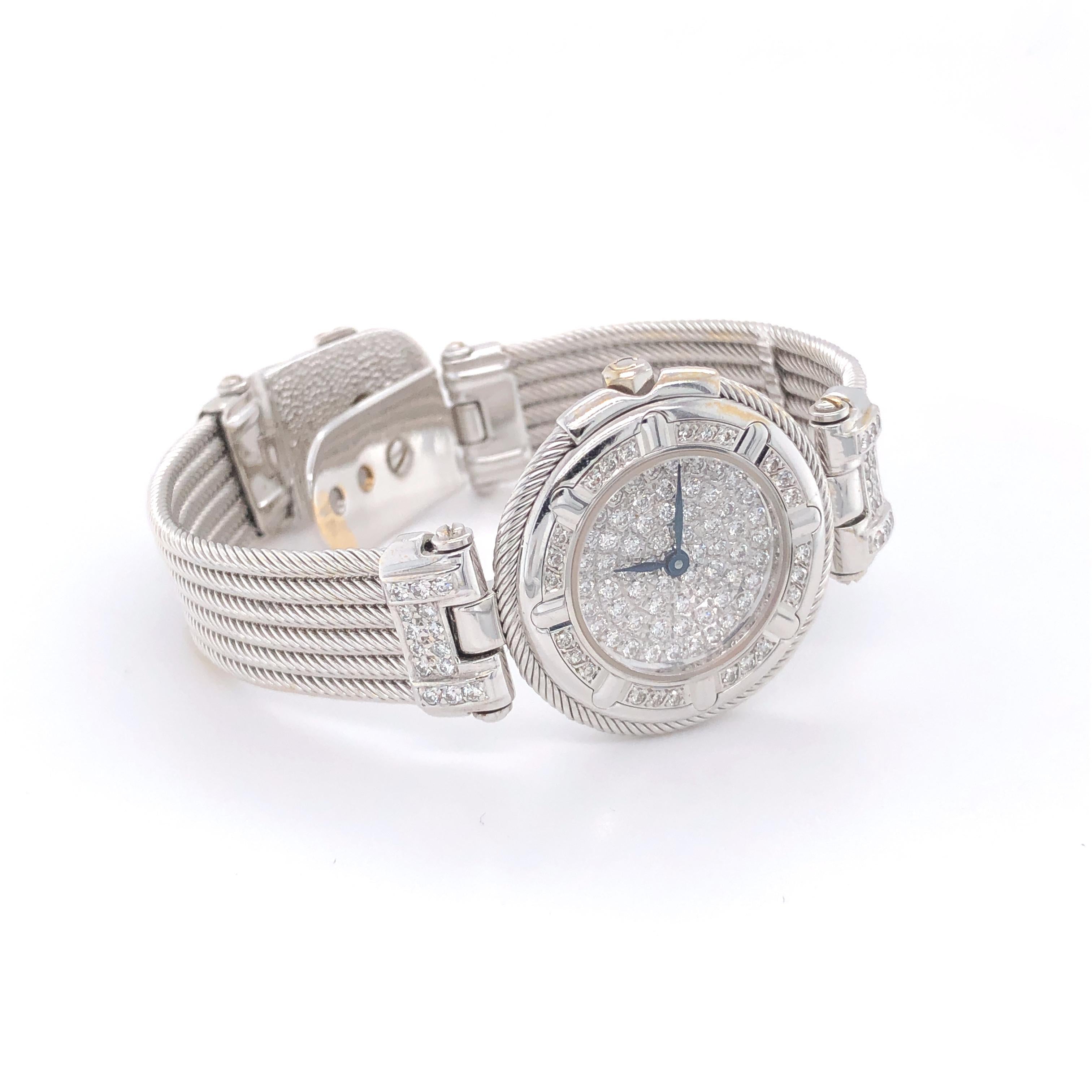 Philippe Charriol 18 Karat White Gold and Diamond Watch In New Condition For Sale In new york, NY