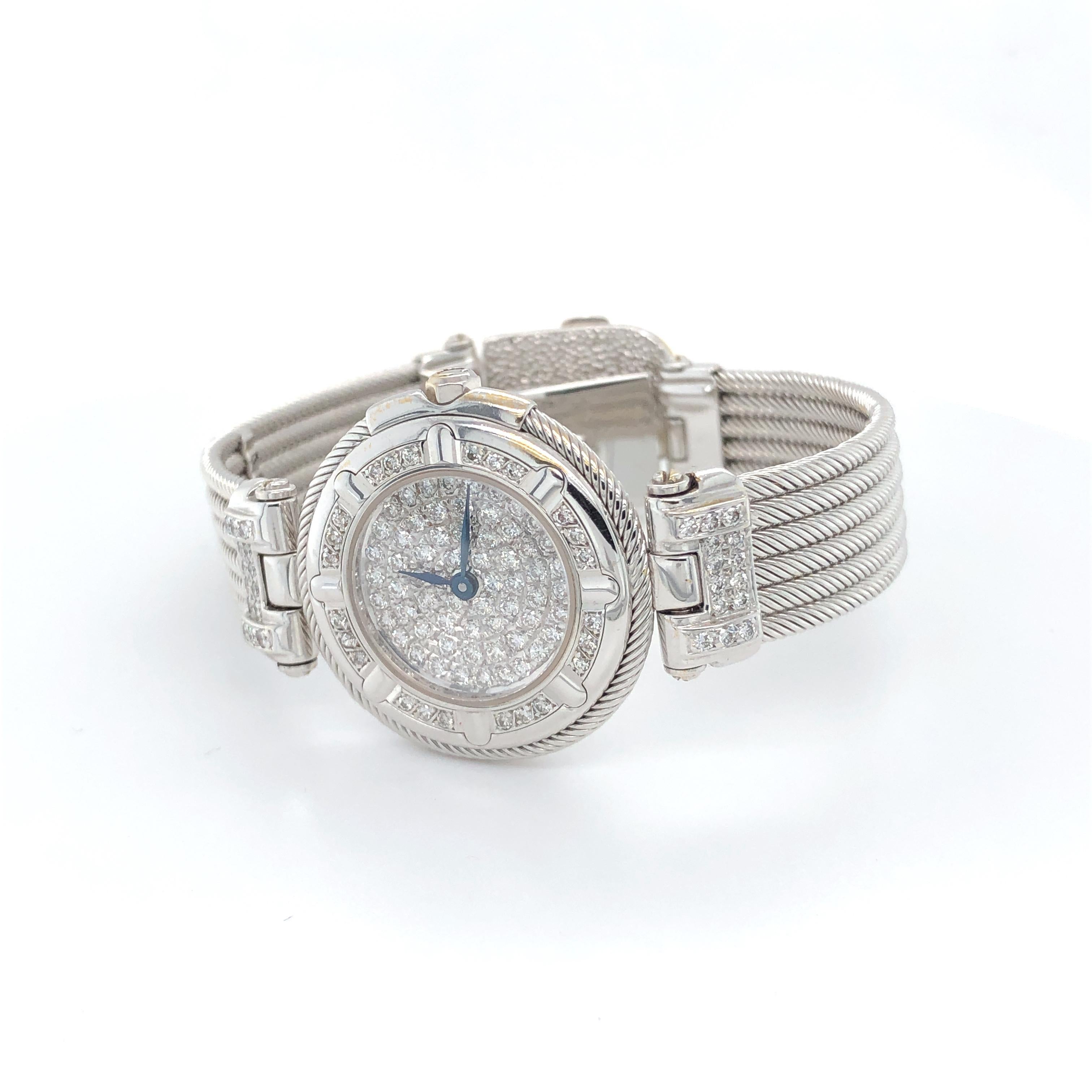 Women's or Men's Philippe Charriol 18 Karat White Gold and Diamond Watch For Sale